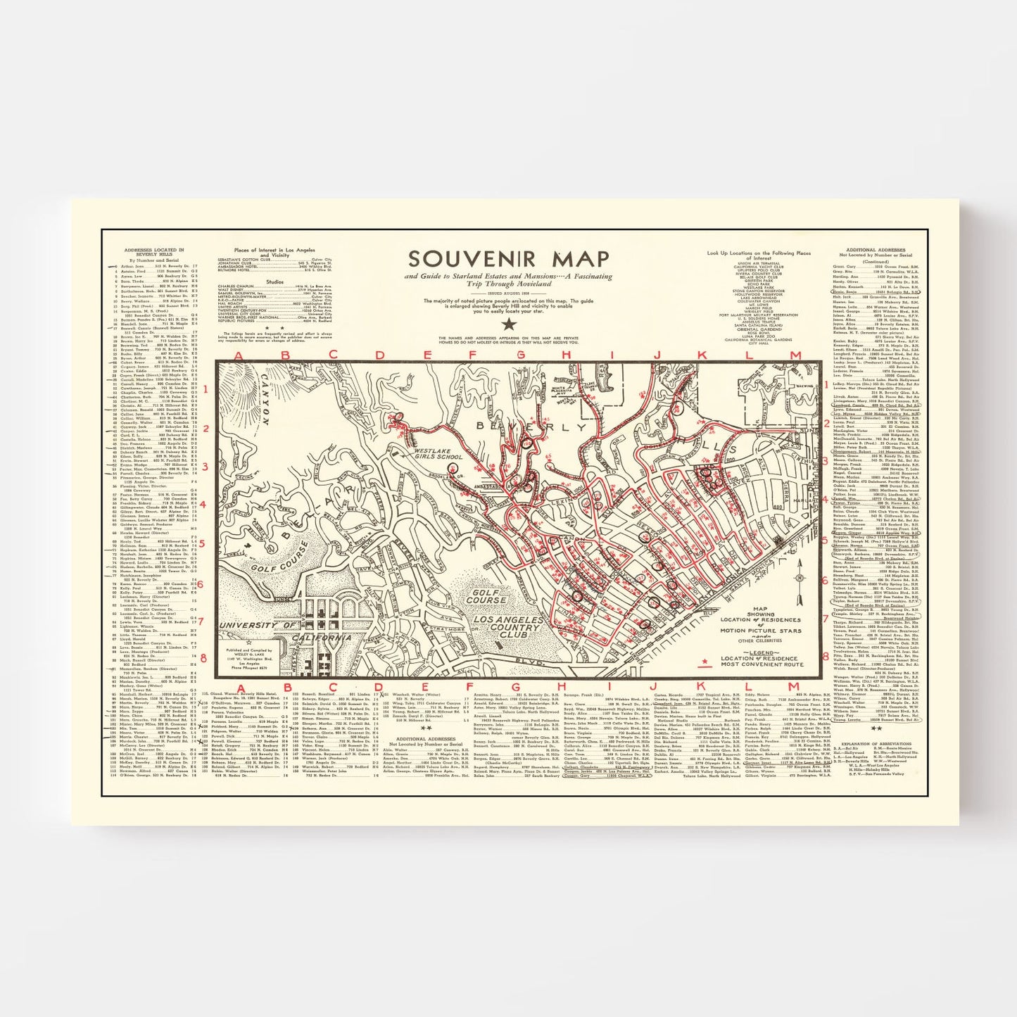 Vintage Map of Beverly Hills, California, 1938