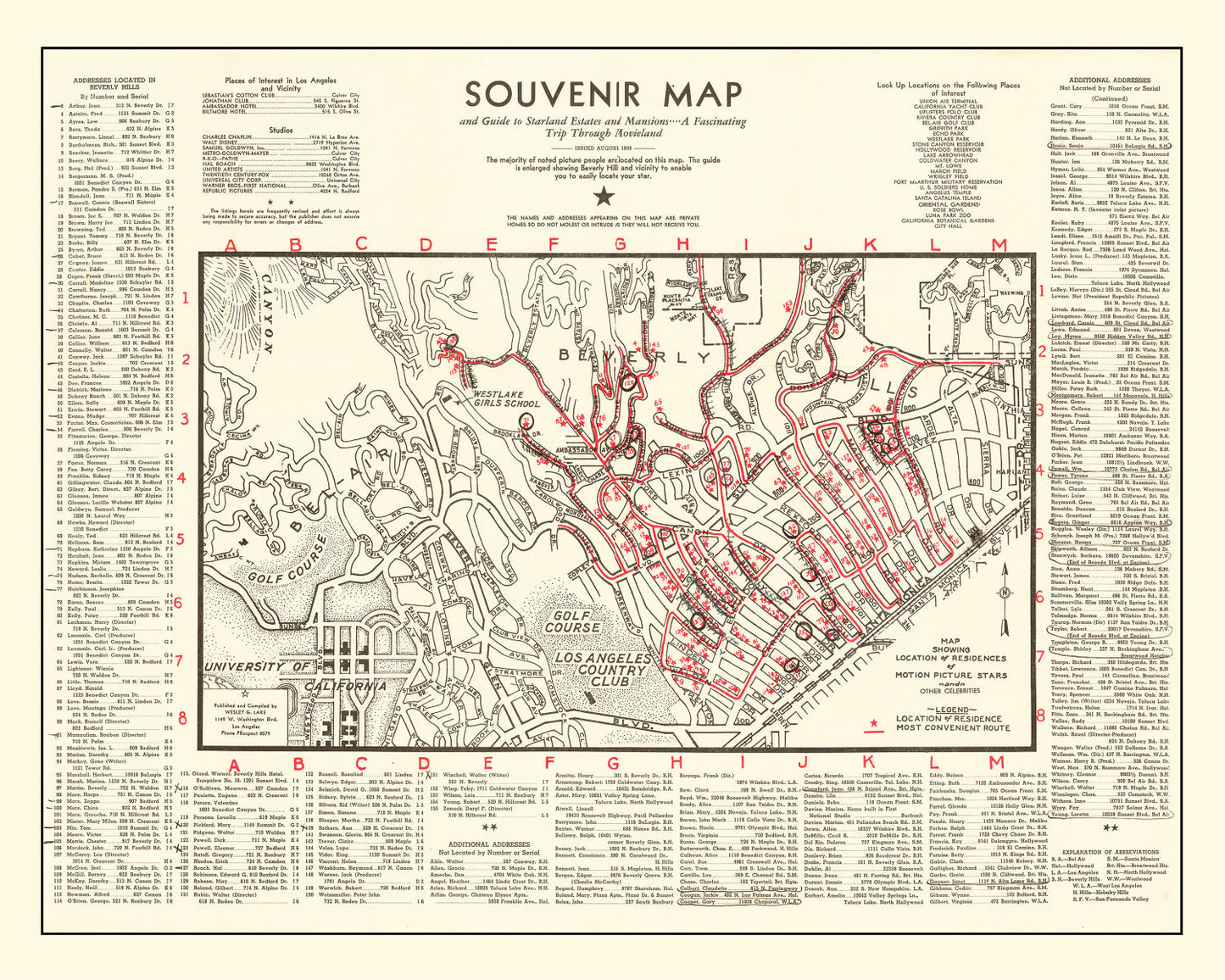Vintage Map of Beverly Hills, California, 1938