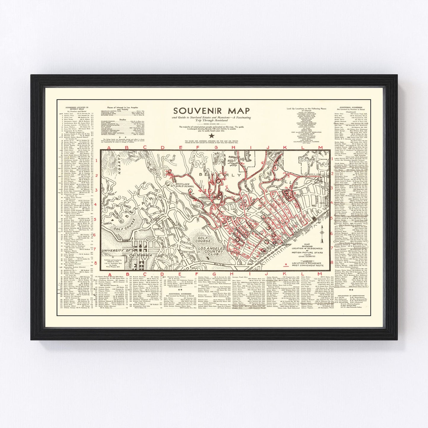 Vintage map of Beverly Hills, California, 1938