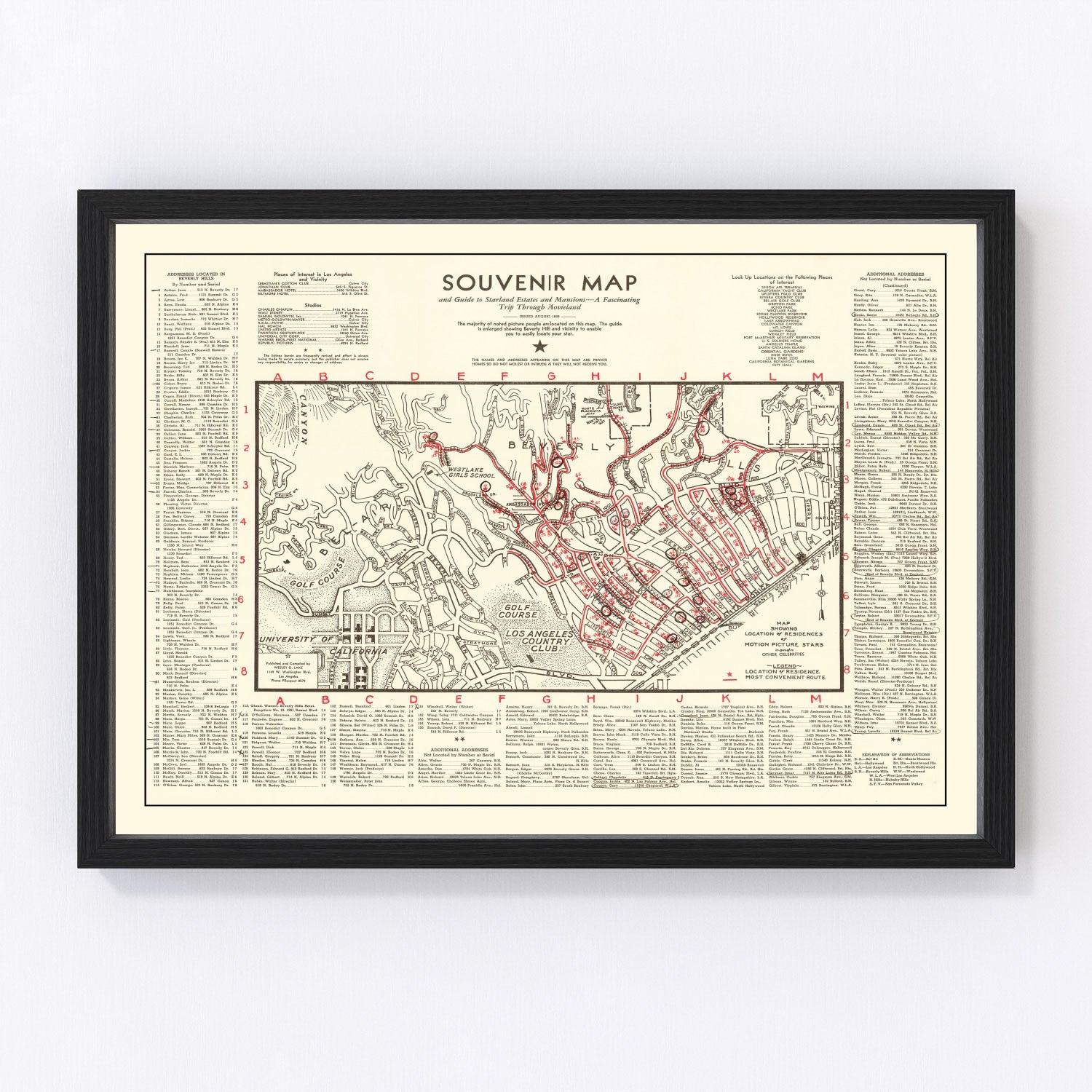 Vintage map of Beverly Hills, California, 1938
