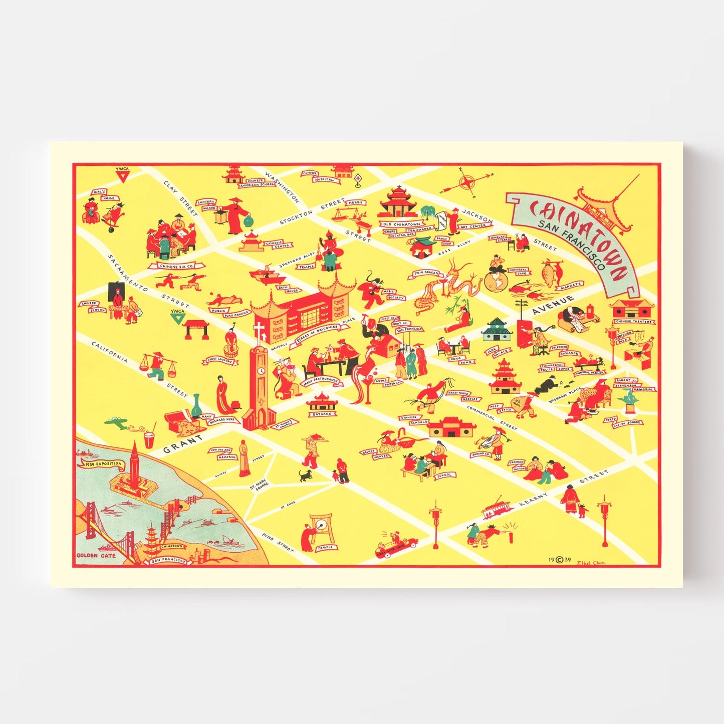 Vintage Map of Chinatown, San Francisco, 1939