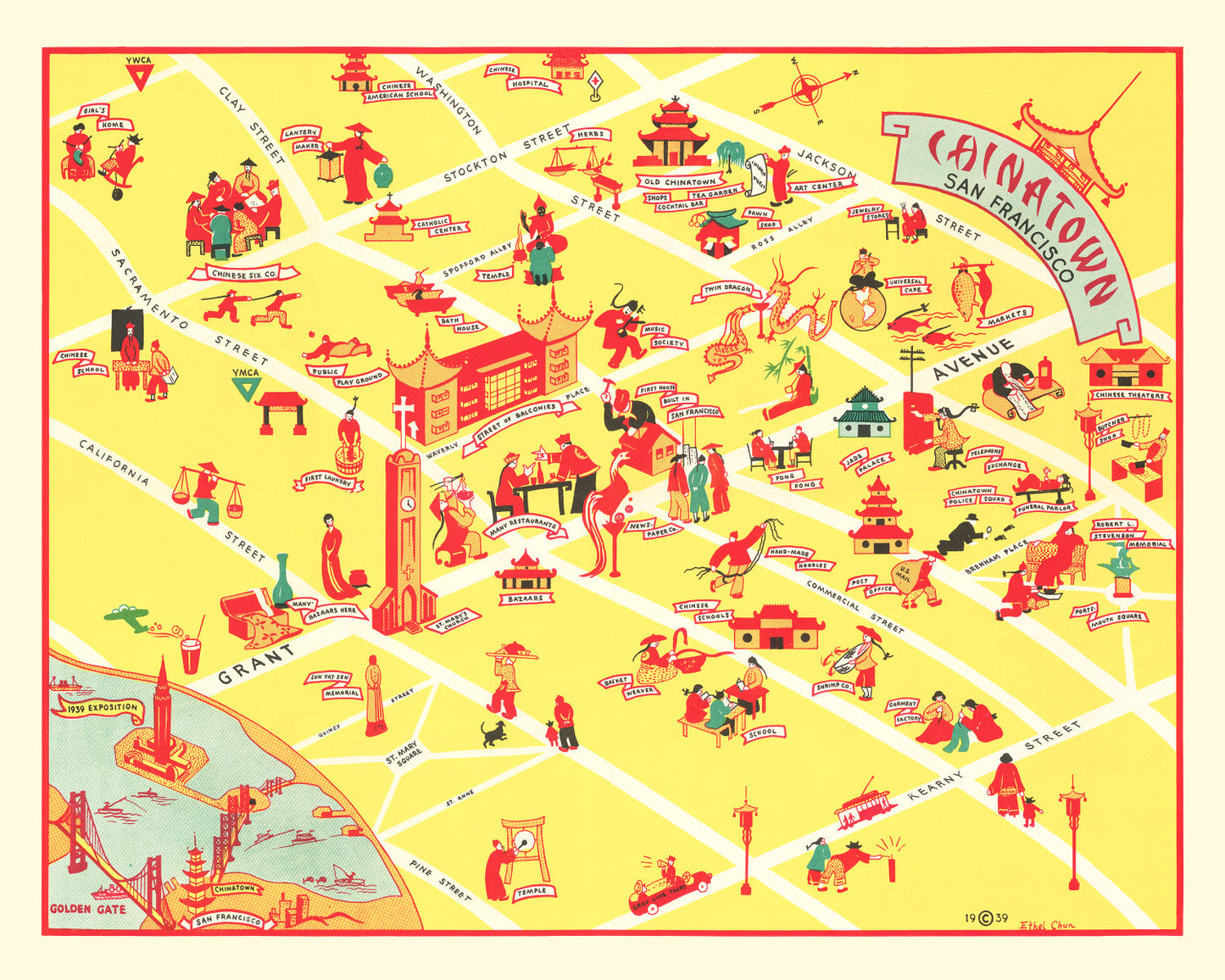 Vintage Map of Chinatown, San Francisco, 1939