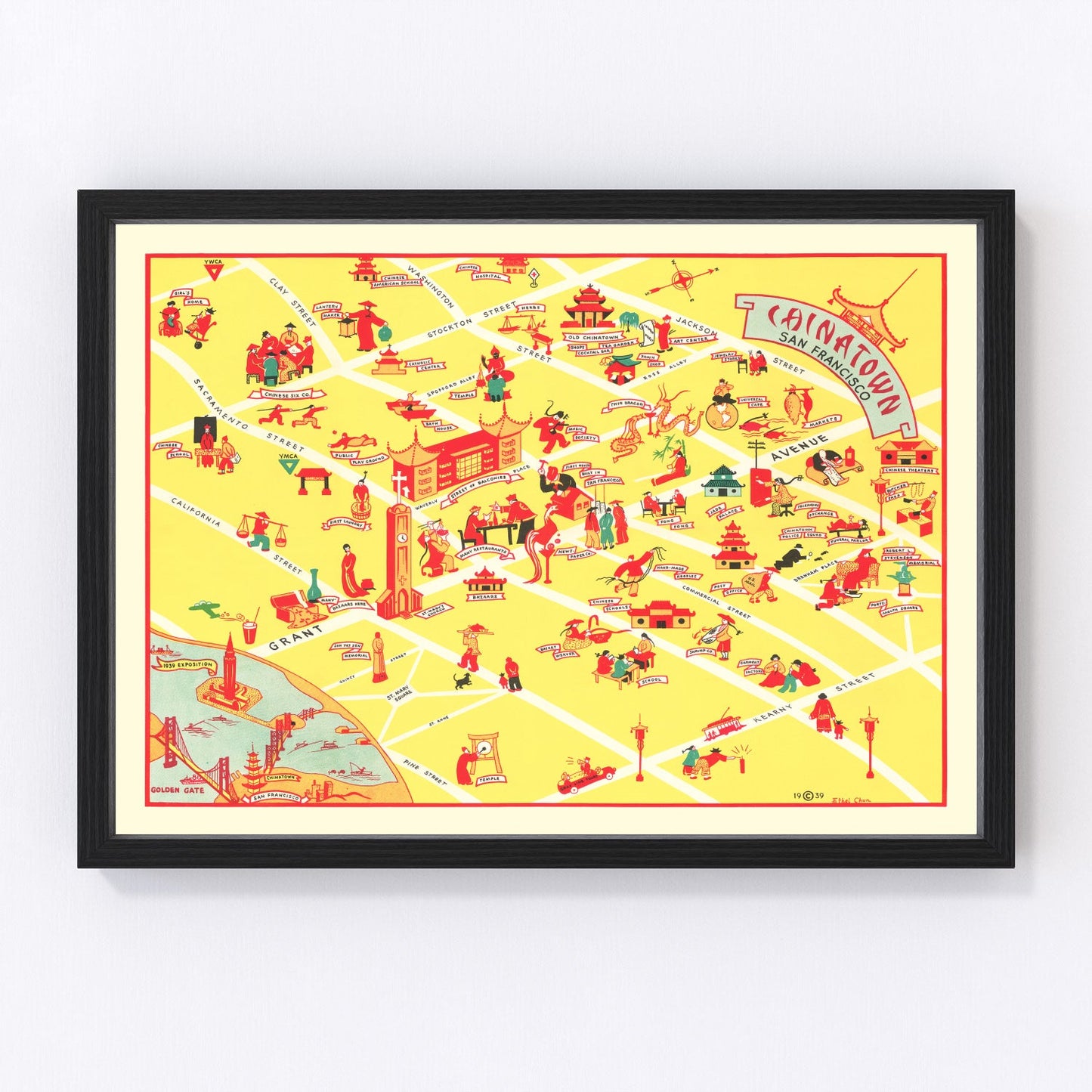 Vintage map of Chinatown, San Francisco, California, 1939, digitally restored