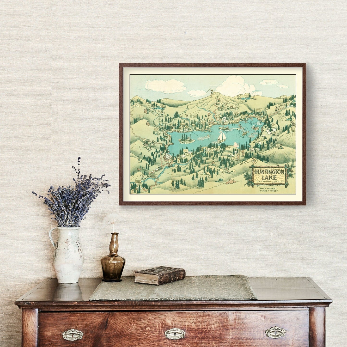 Vintage Map of Huntington Lake, California, 1940