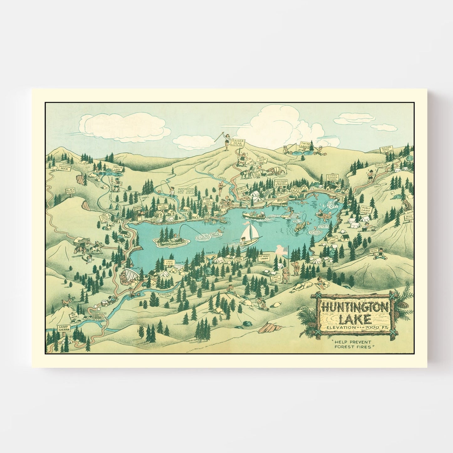 Vintage Map of Huntington Lake, California, 1940