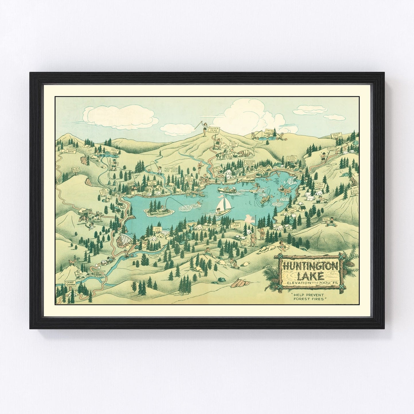 Vintage map of Huntington Lake, California, 1940