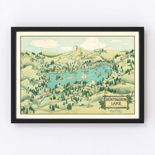 Vintage map of Huntington Lake, California, 1940