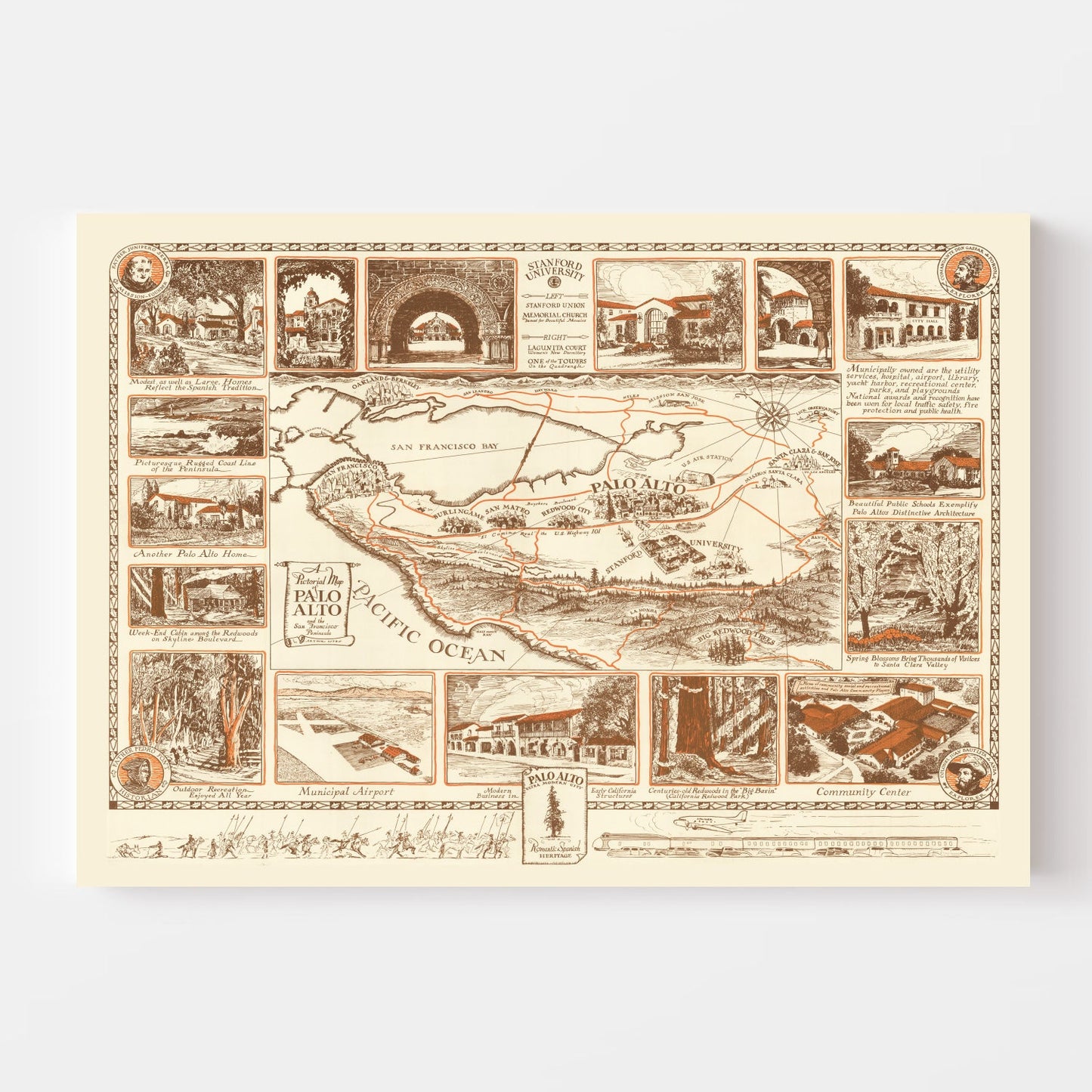 Vintage Map of Palo Alto, California, 1940