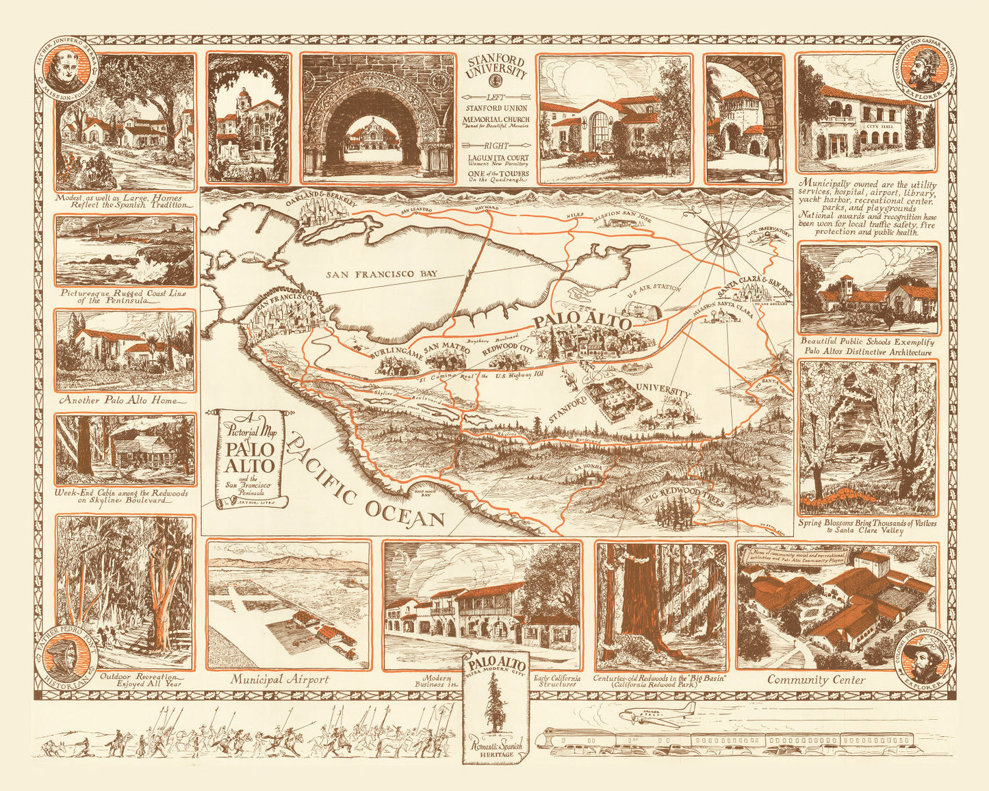 Vintage Map of Palo Alto, California, 1940