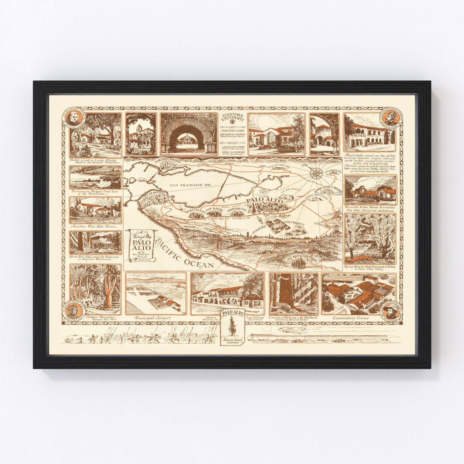 Vintage map of Palo Alto, California, 1940
