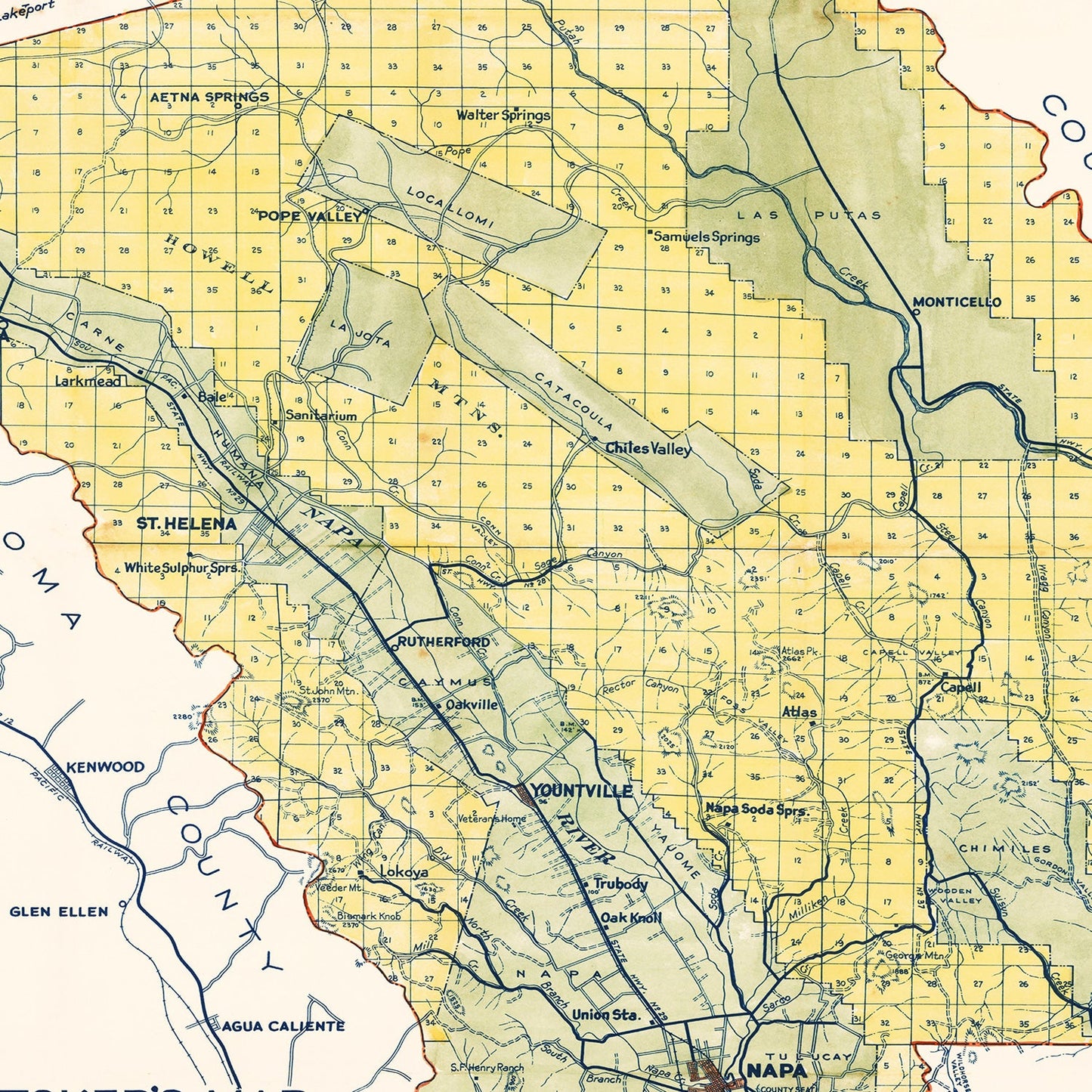 Vintage Map of Napa County, California, 1940