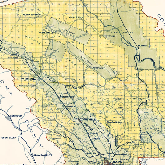 Vintage Map of Napa County, California, 1940