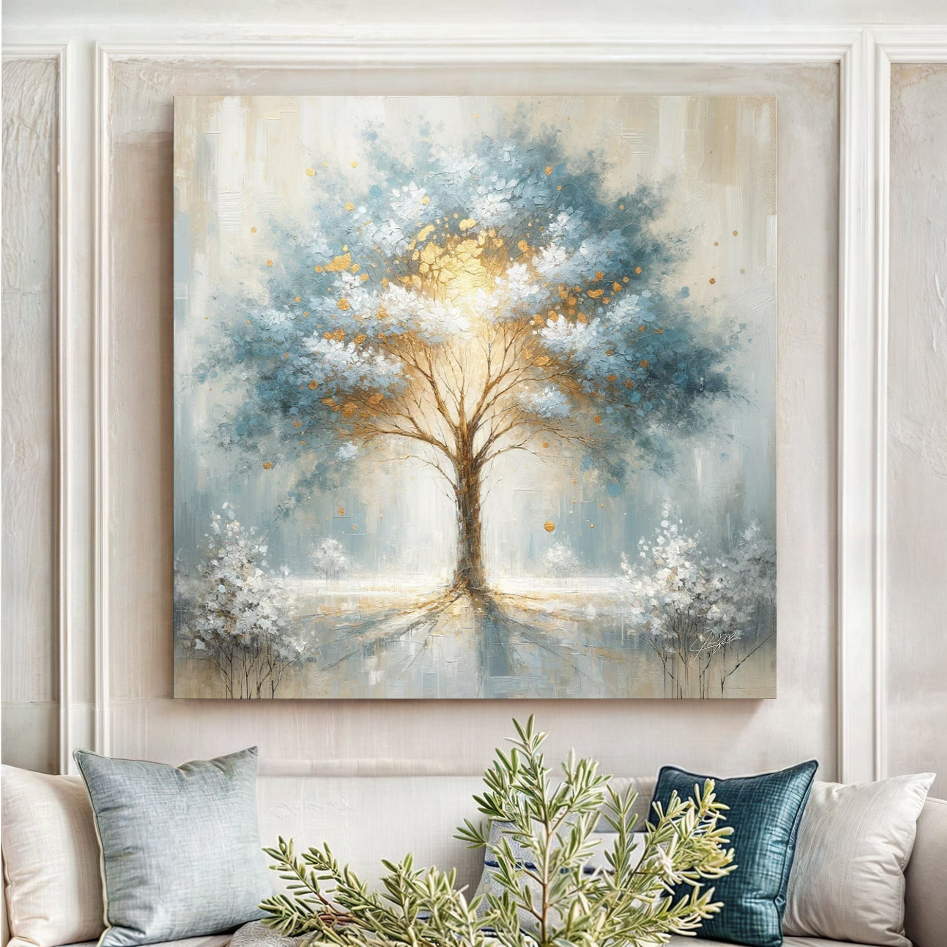 Mystic Tree nature canvas wall art with luminous glowing tree and soft serene tones