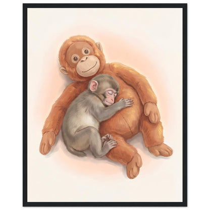 Baby Monkey Sleeping Nursery Art Print - 40x50 cm / 16x20″ - Black frame / Ready-to-hang - Sparkycare