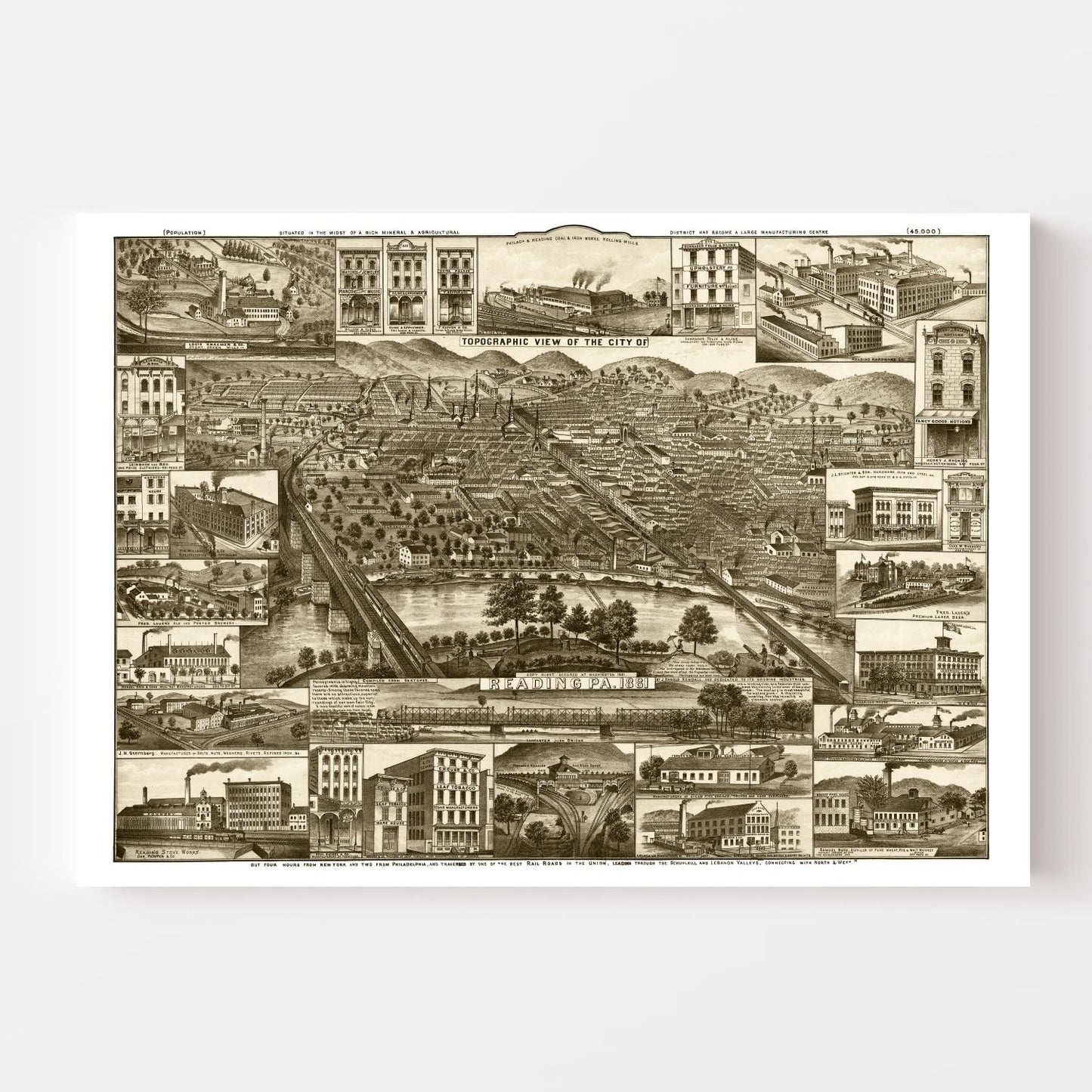 Vintage Map of Reading, Pennsylvania, 1881