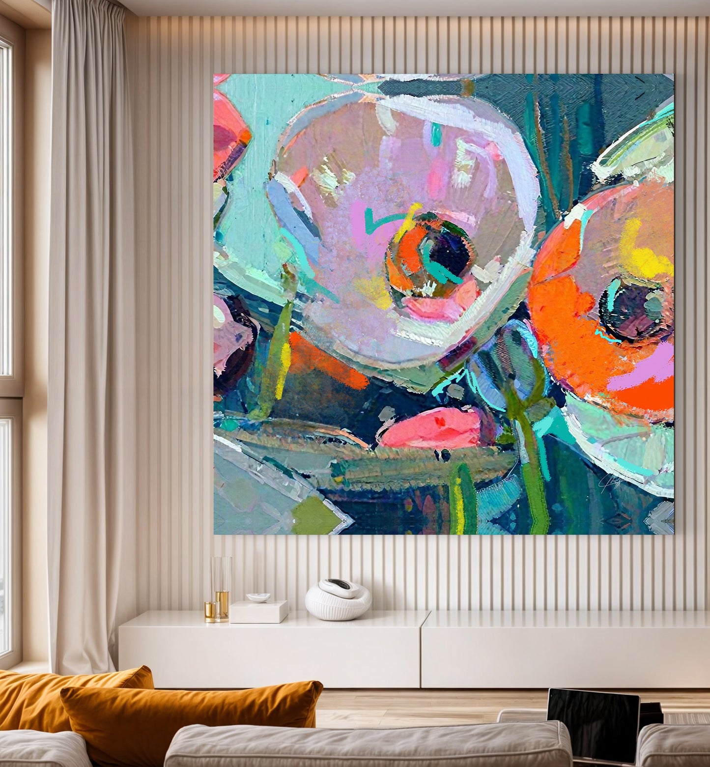 Chromatic Pulse bold floral canvas wall art with vibrant uplifting color