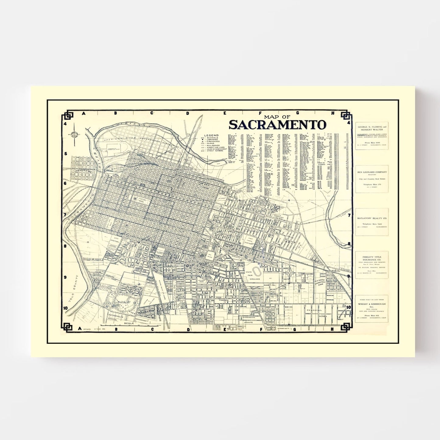 Vintage Map of Sacramento, California, 1920