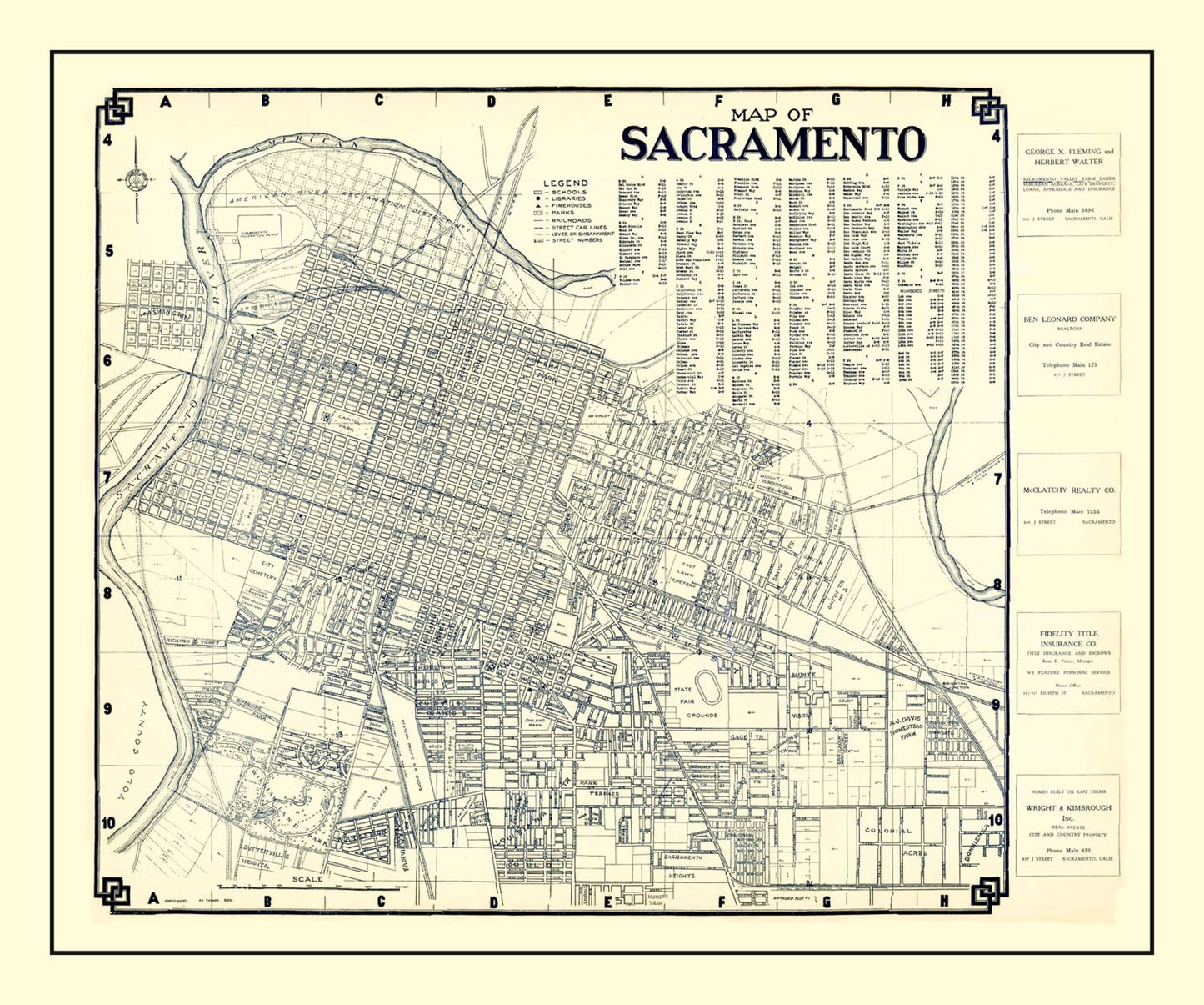 Vintage Map of Sacramento, California, 1920