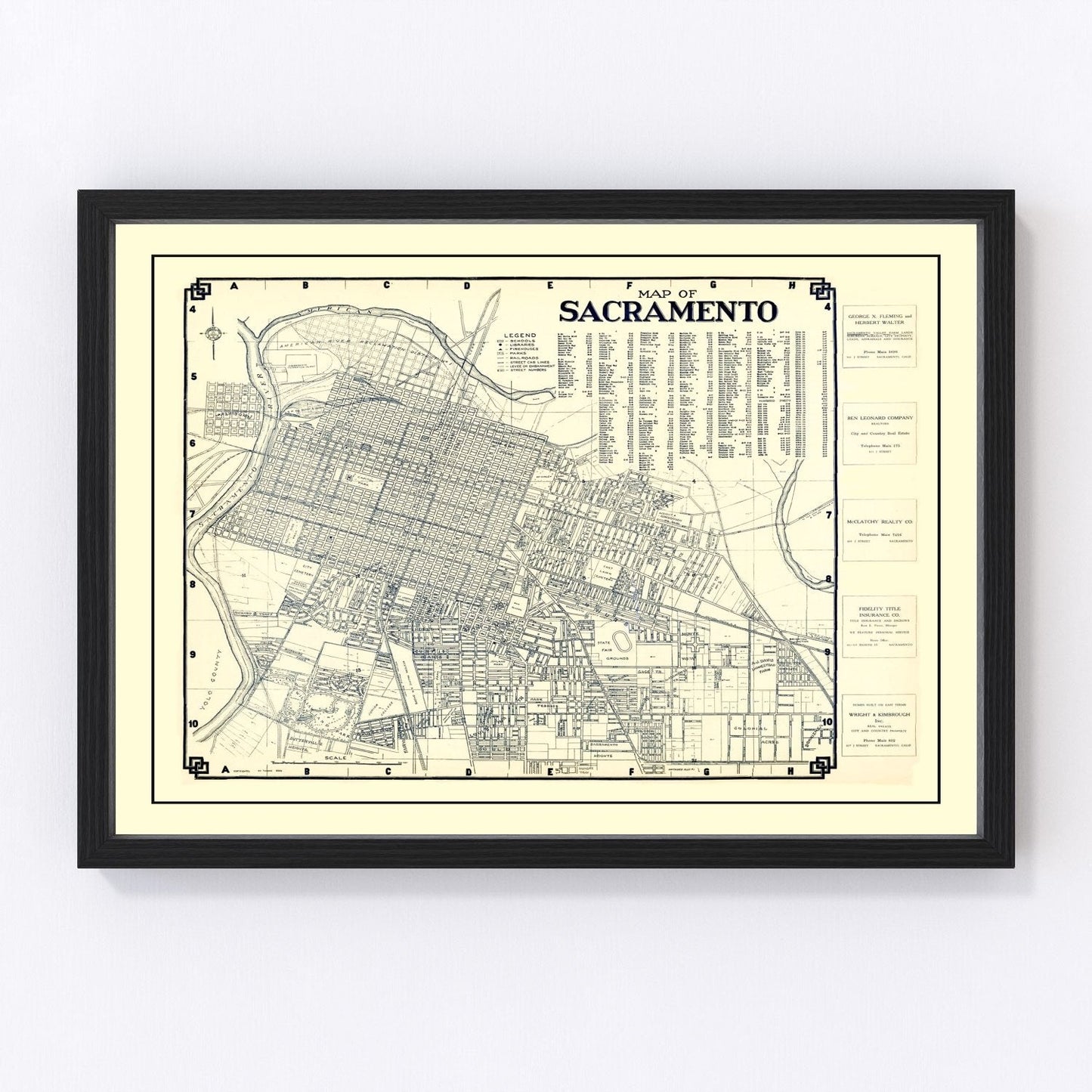 vintage map of Sacramento, California, 1920