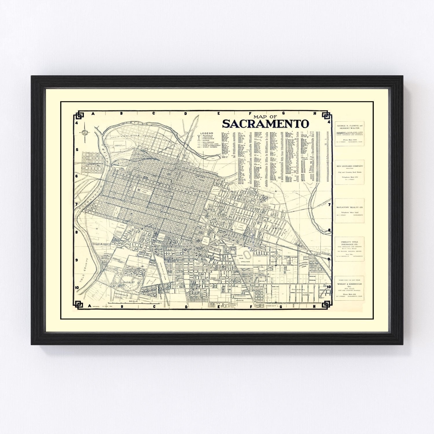 vintage map of Sacramento, California, 1920
