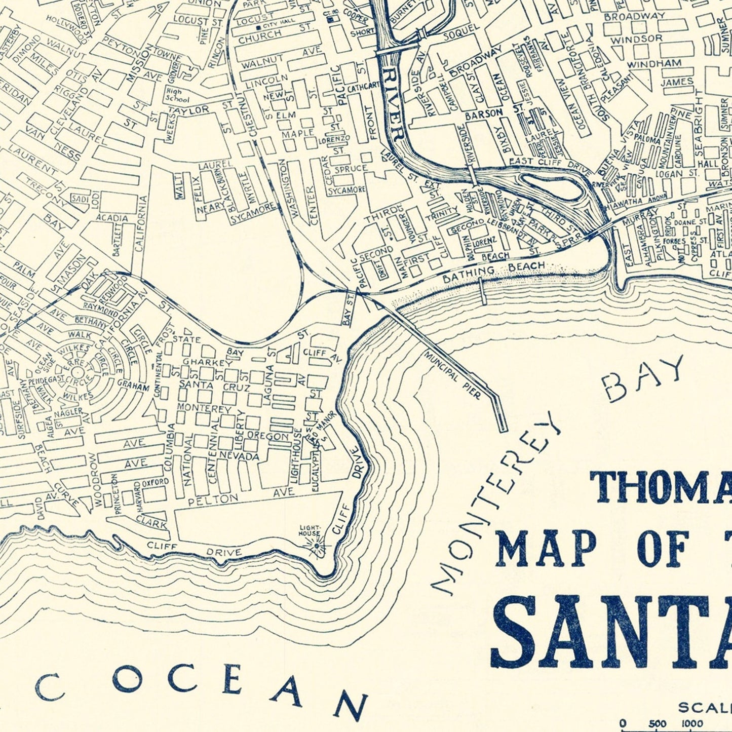 Vintage Map of Santa Cruz, California, 1920 (No. 2)