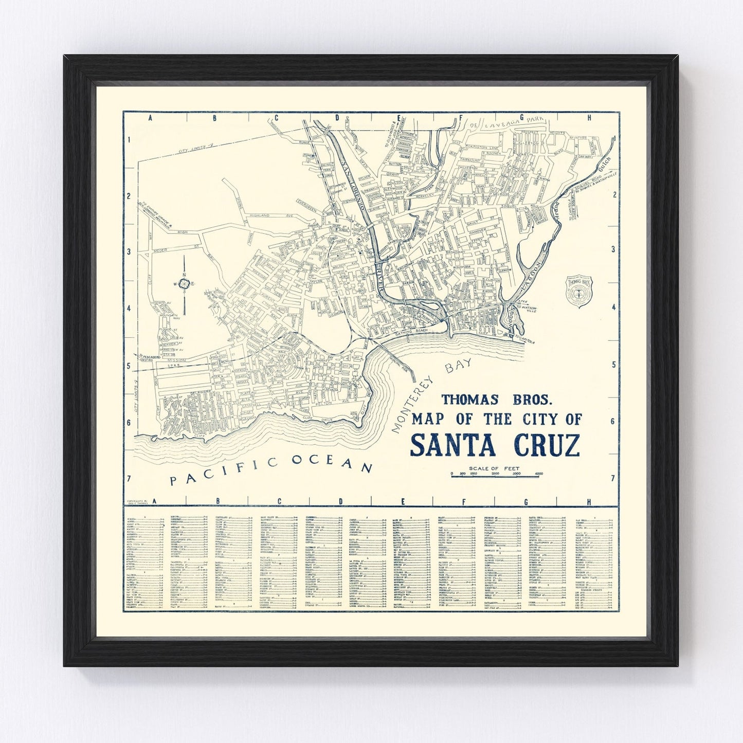 vintage map of Santa Cruz, California, 1920