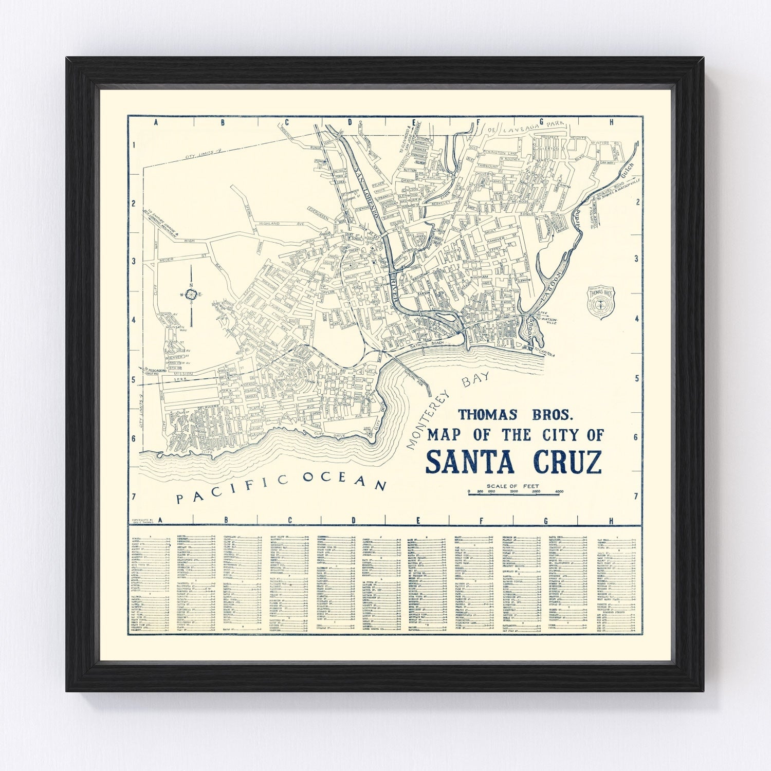 vintage map of Santa Cruz, California, 1920