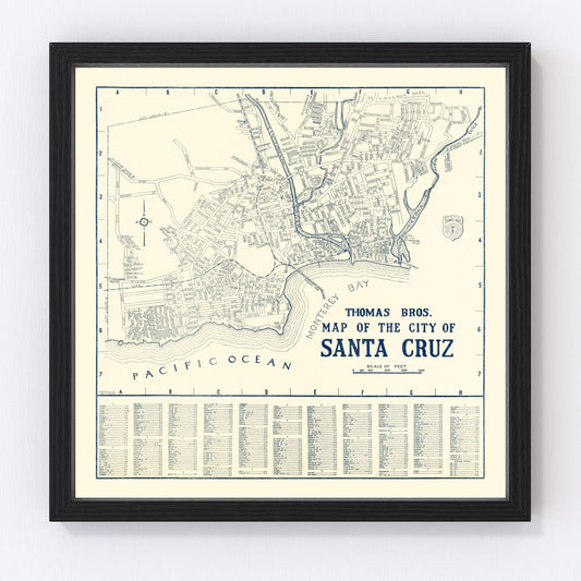 vintage map of Santa Cruz, California, 1920