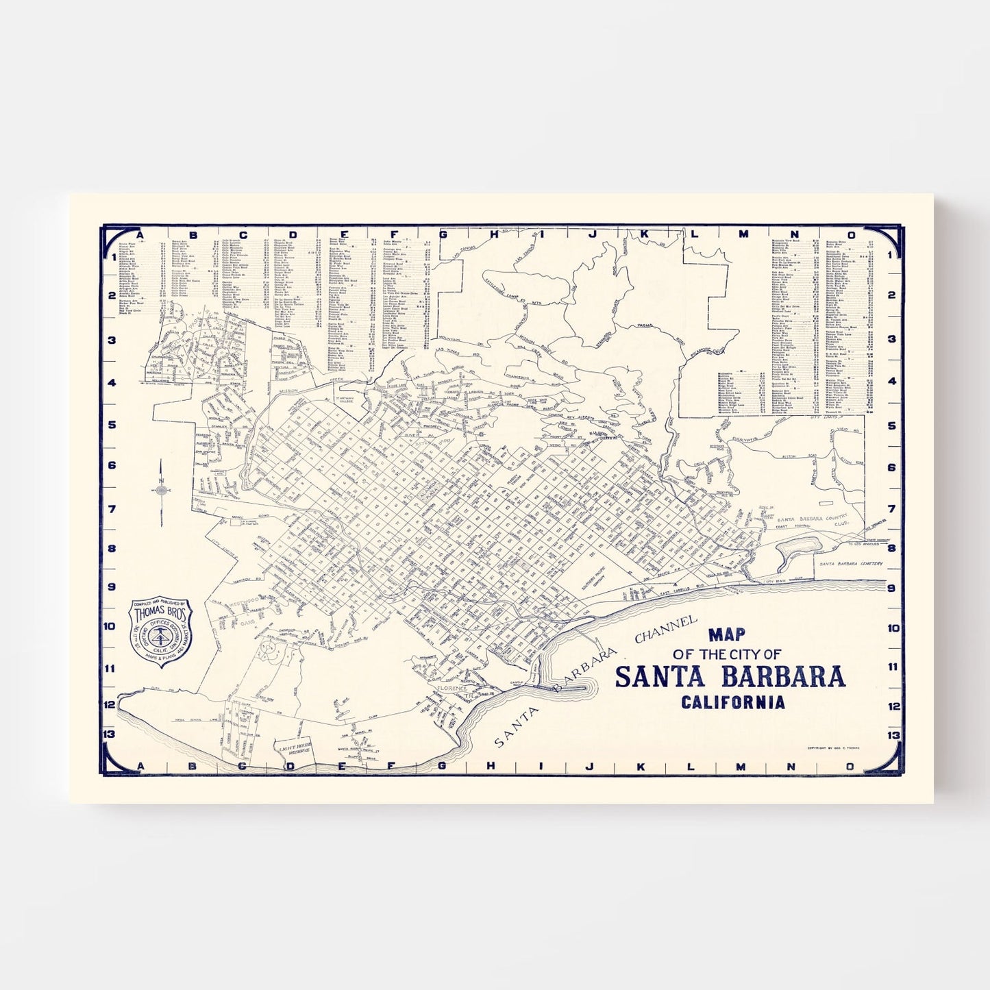 Vintage Map of Santa Barbara, California, 1920 II
