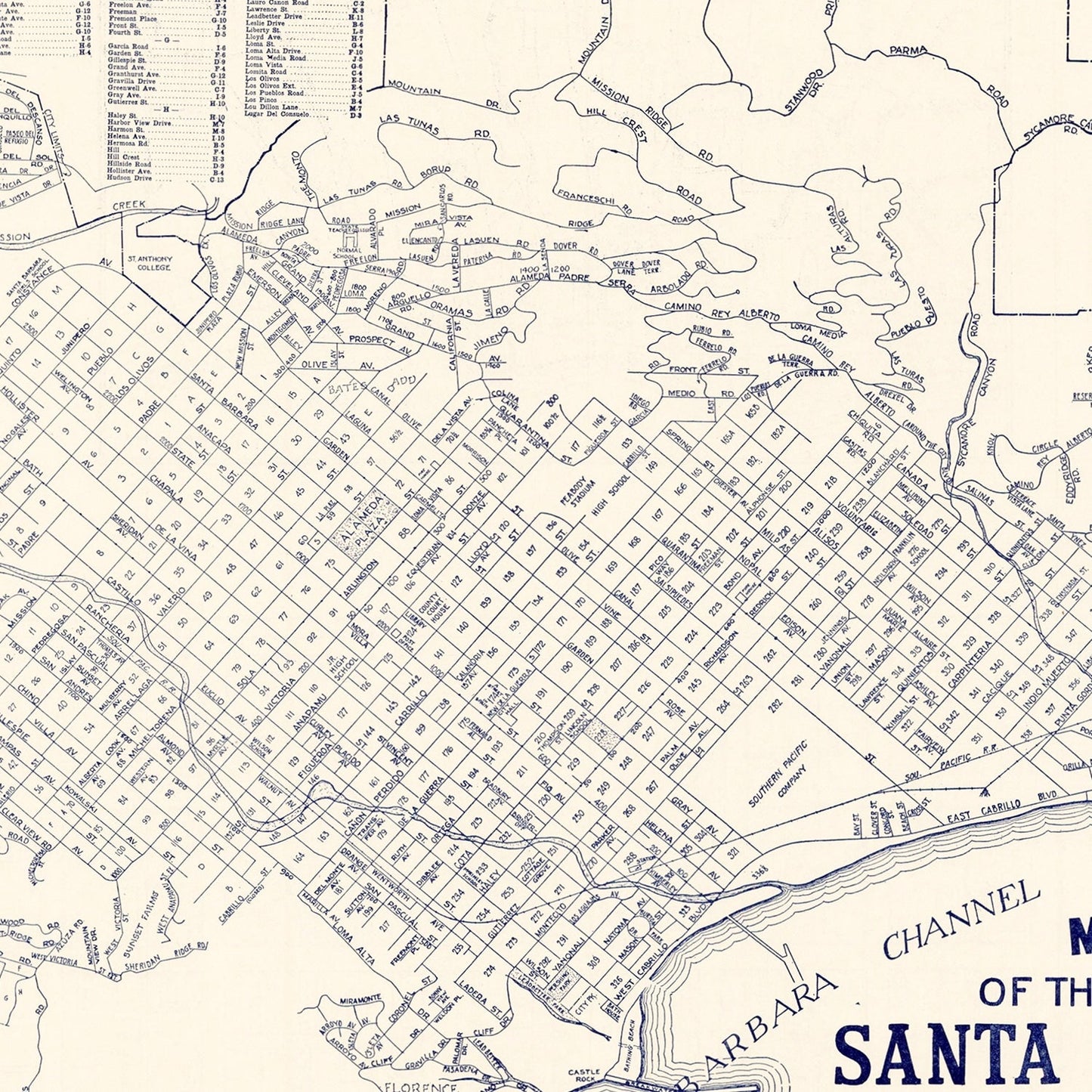 Vintage Map of Santa Barbara, California, 1920 II