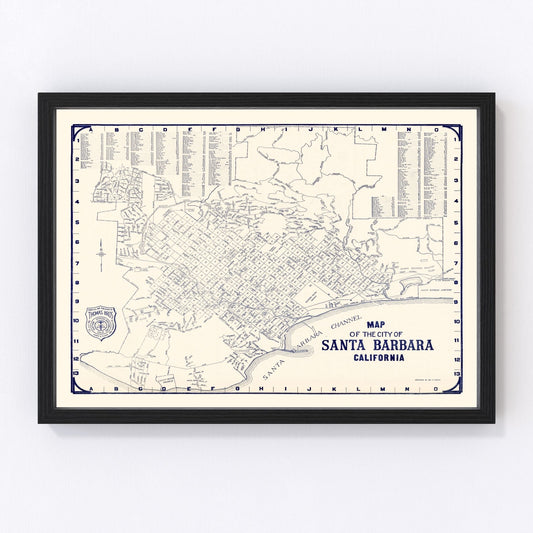 Vintage map of Santa Barbara, California, 1920