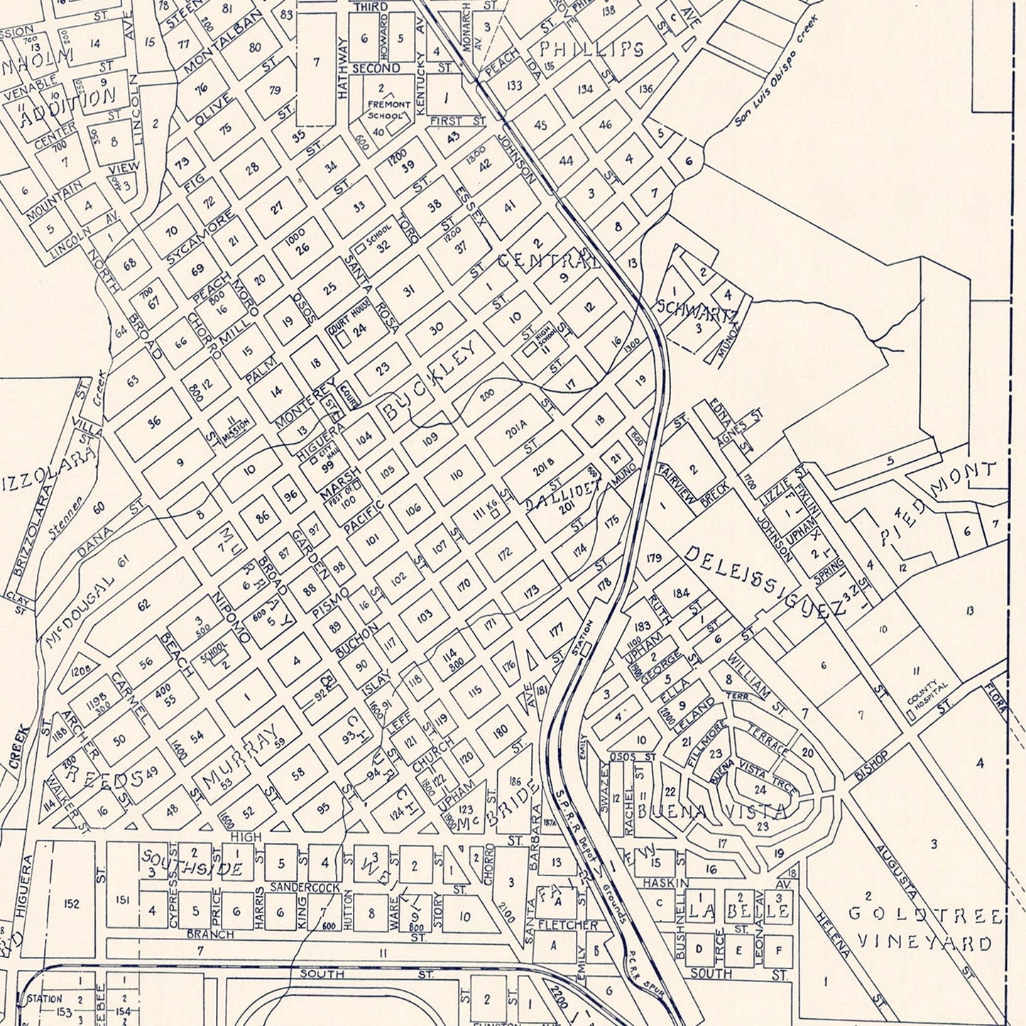 Vintage Map of San Luis Obispo, California, 1920 II