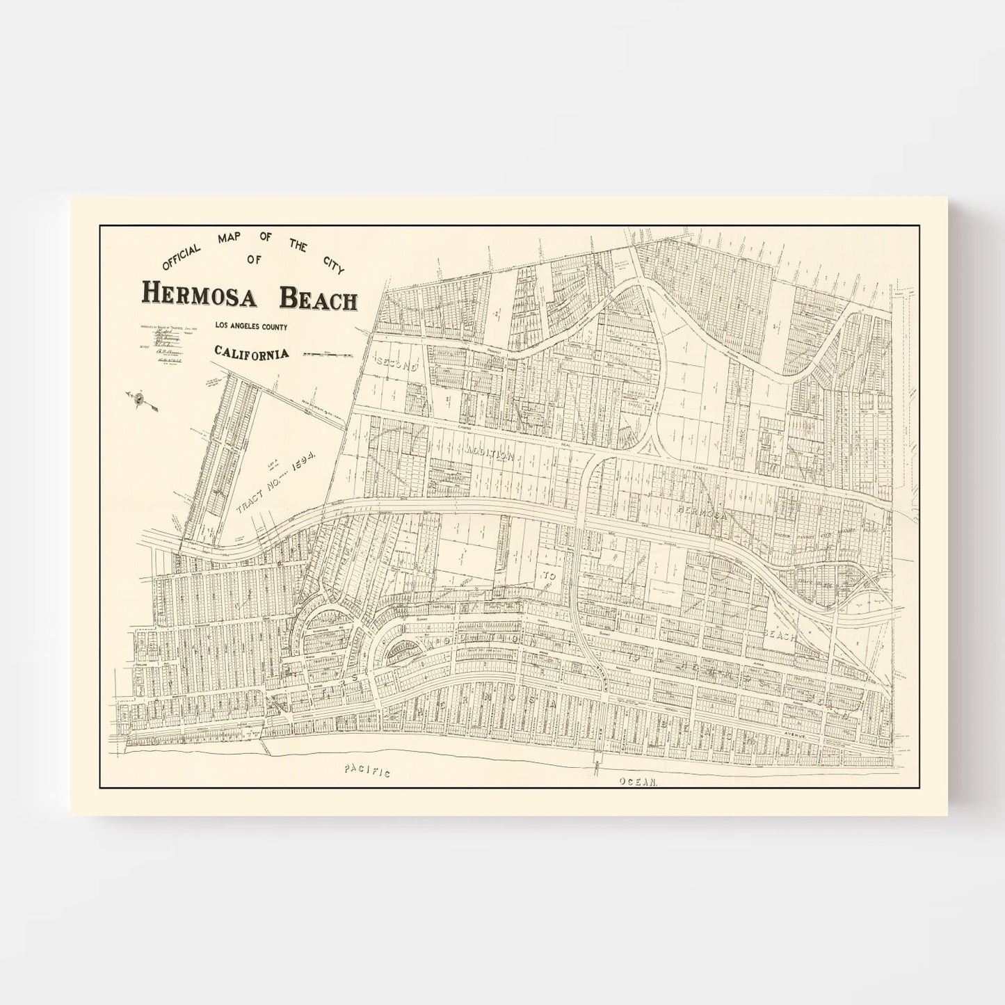 Vintage Map of Hermosa Beach, Los Angeles County, California, 1922