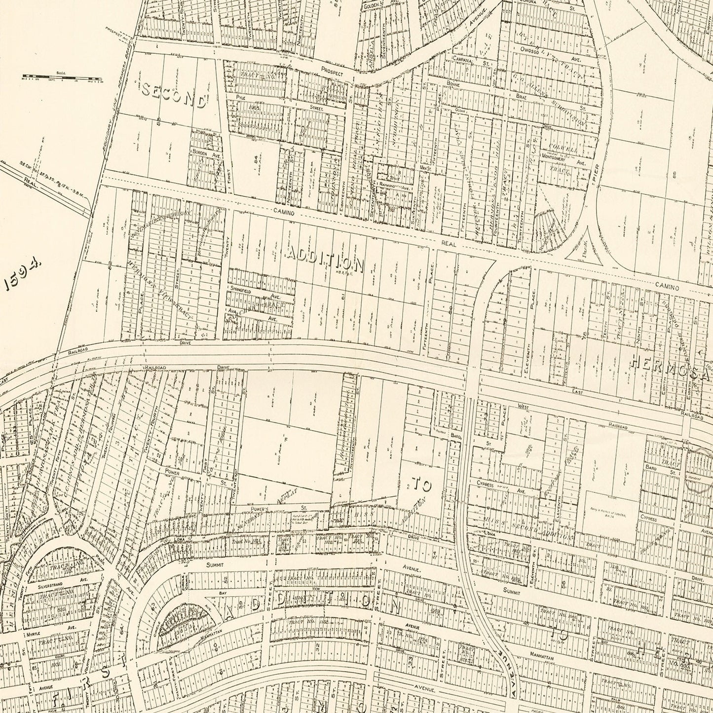 Vintage Map of Hermosa Beach, Los Angeles County, California, 1922