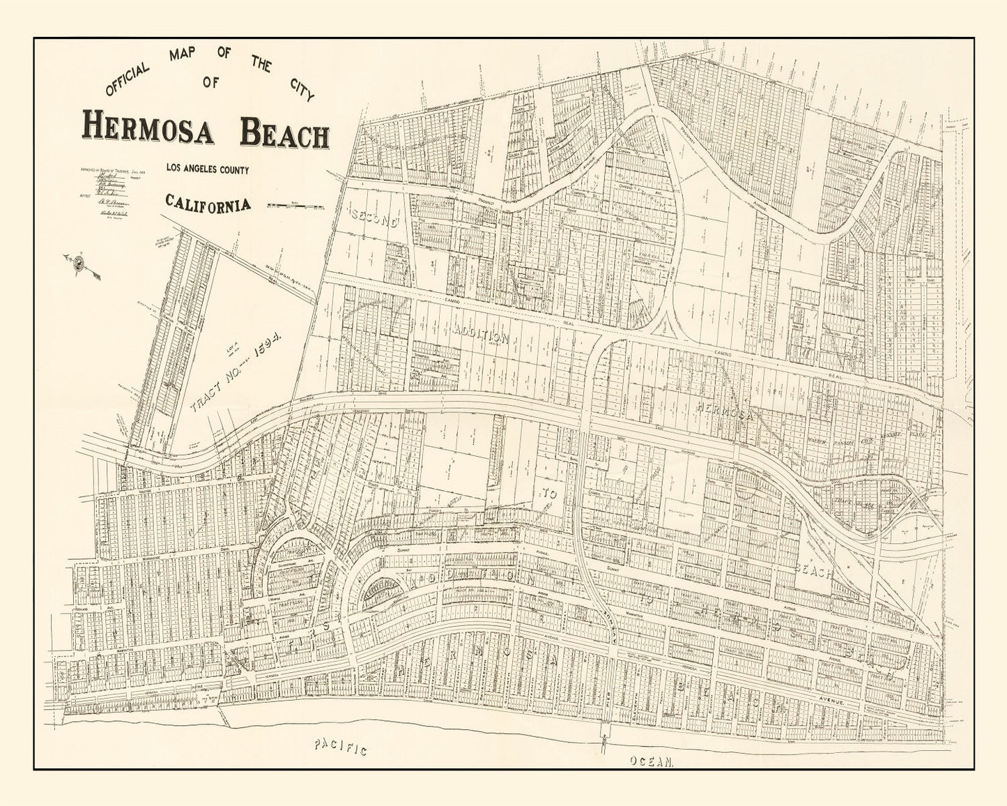 Vintage Map of Hermosa Beach, Los Angeles County, California, 1922