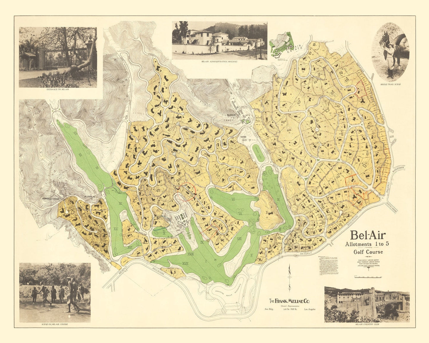 Vintage Map of Bel-Air, California, 1923