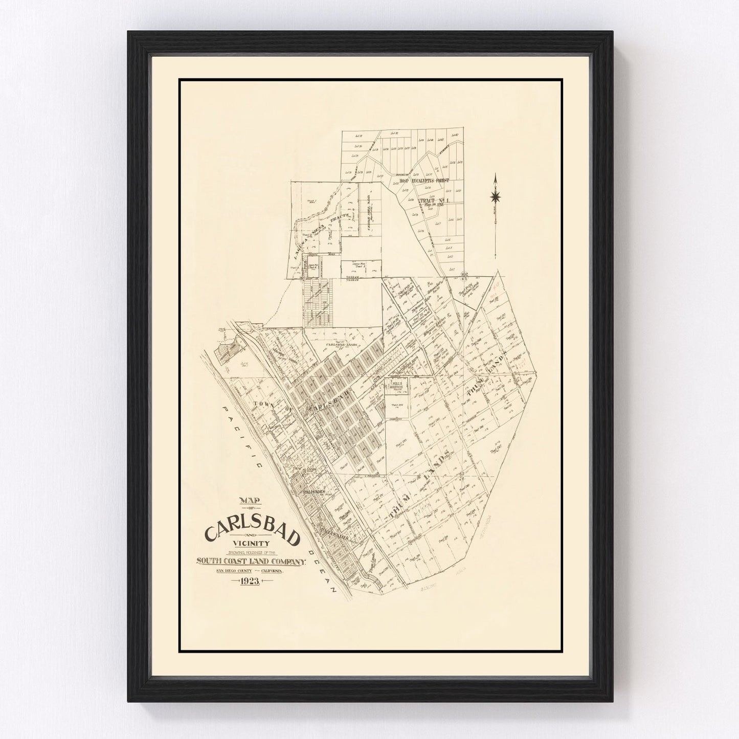 Vintage map of Carlsbad, California, 1923, restored vintage wall art print