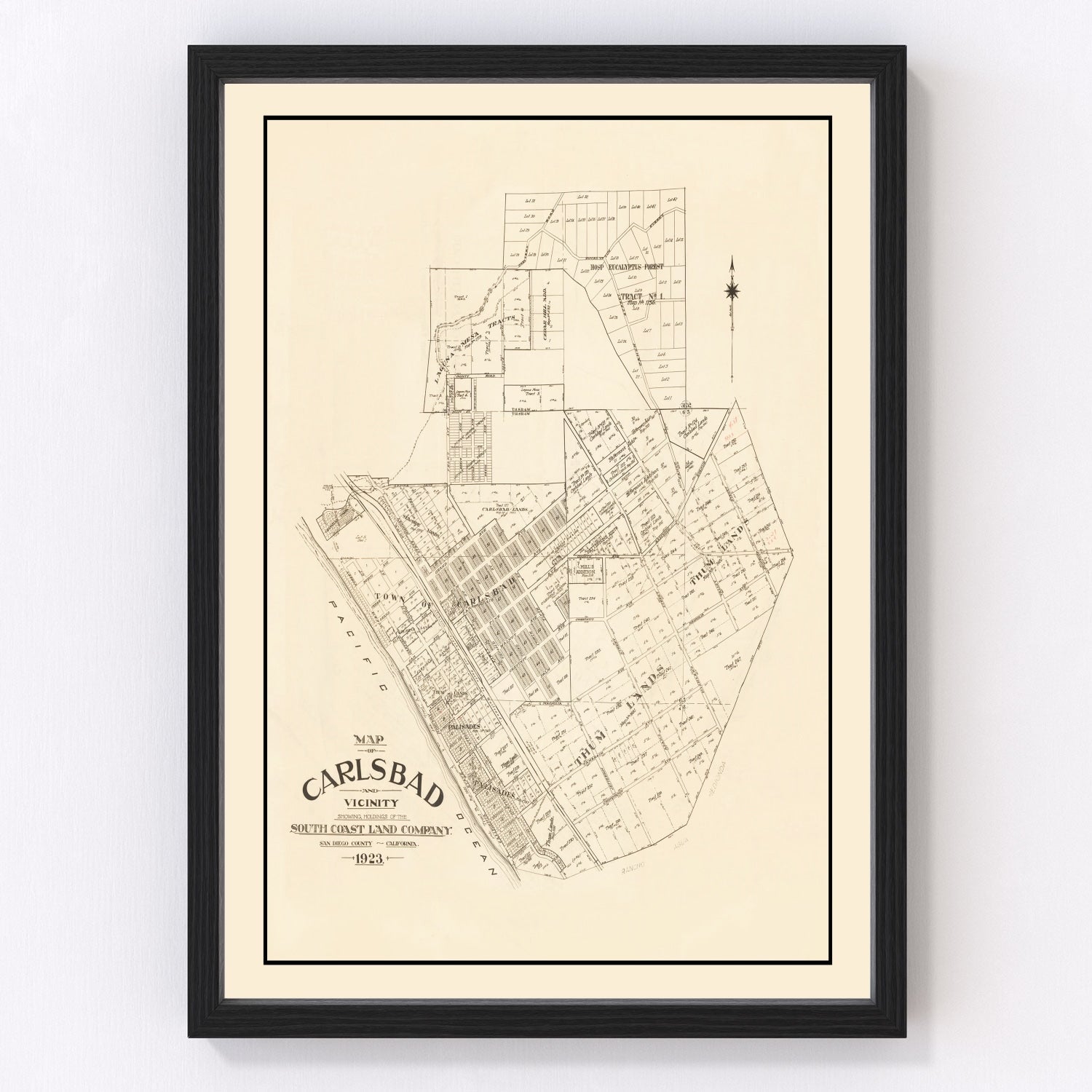 Vintage map of Carlsbad, California, 1923, restored vintage wall art print