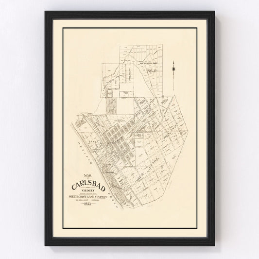 Vintage map of Carlsbad, California, 1923, restored vintage wall art print