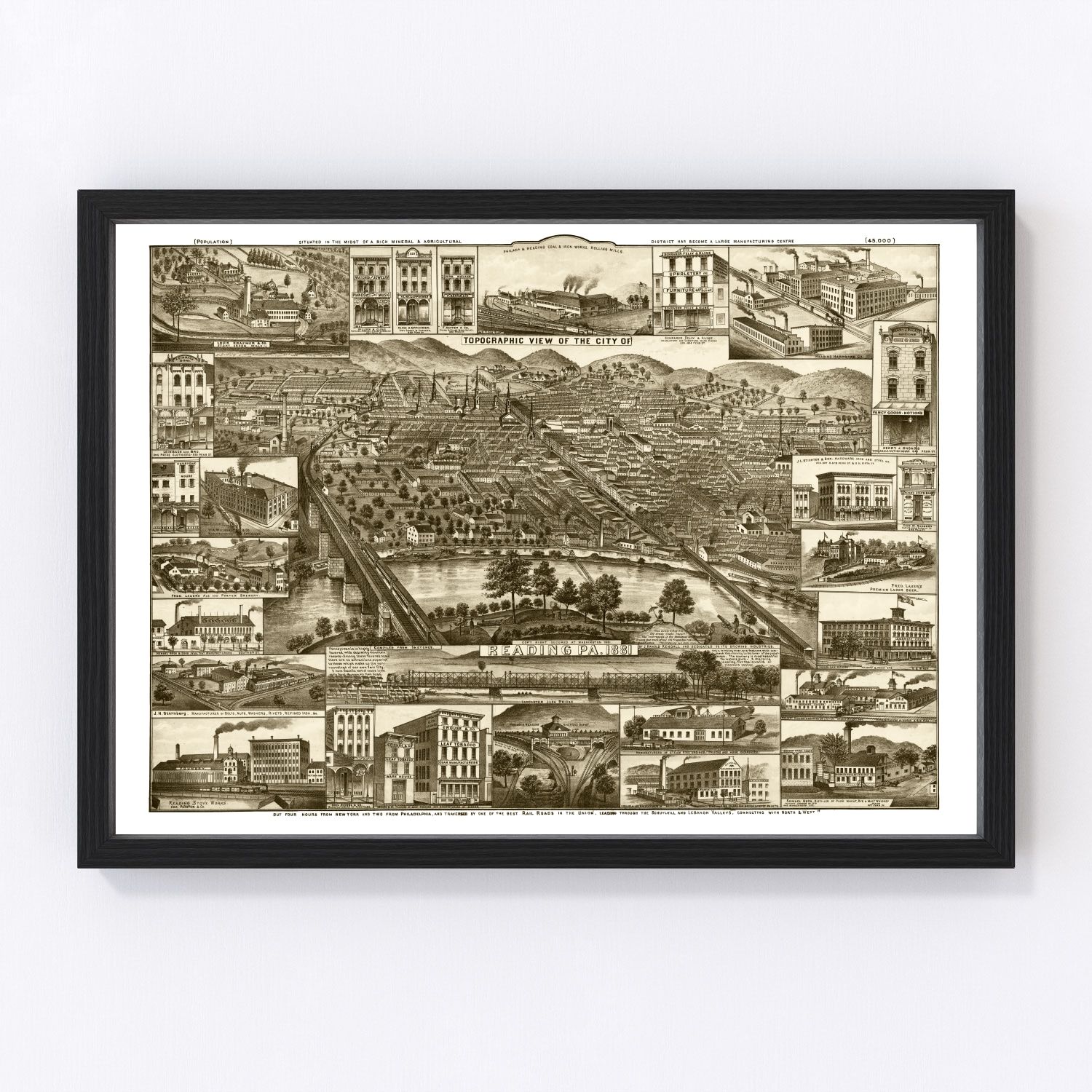 Vintage map of Reading, Pennsylvania, 1881
