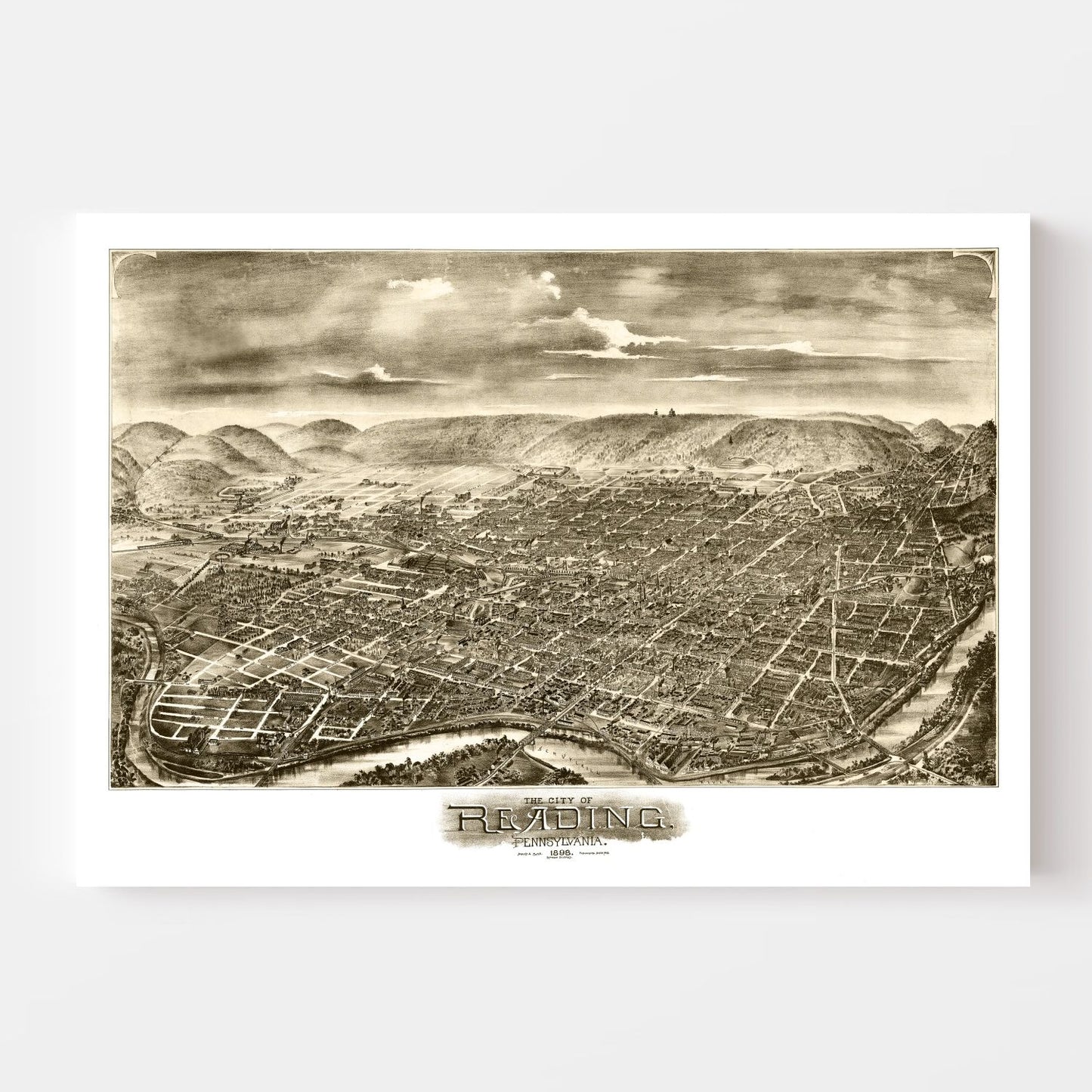 Vintage Map of Reading, Berks County, Pennsylvania, 1898