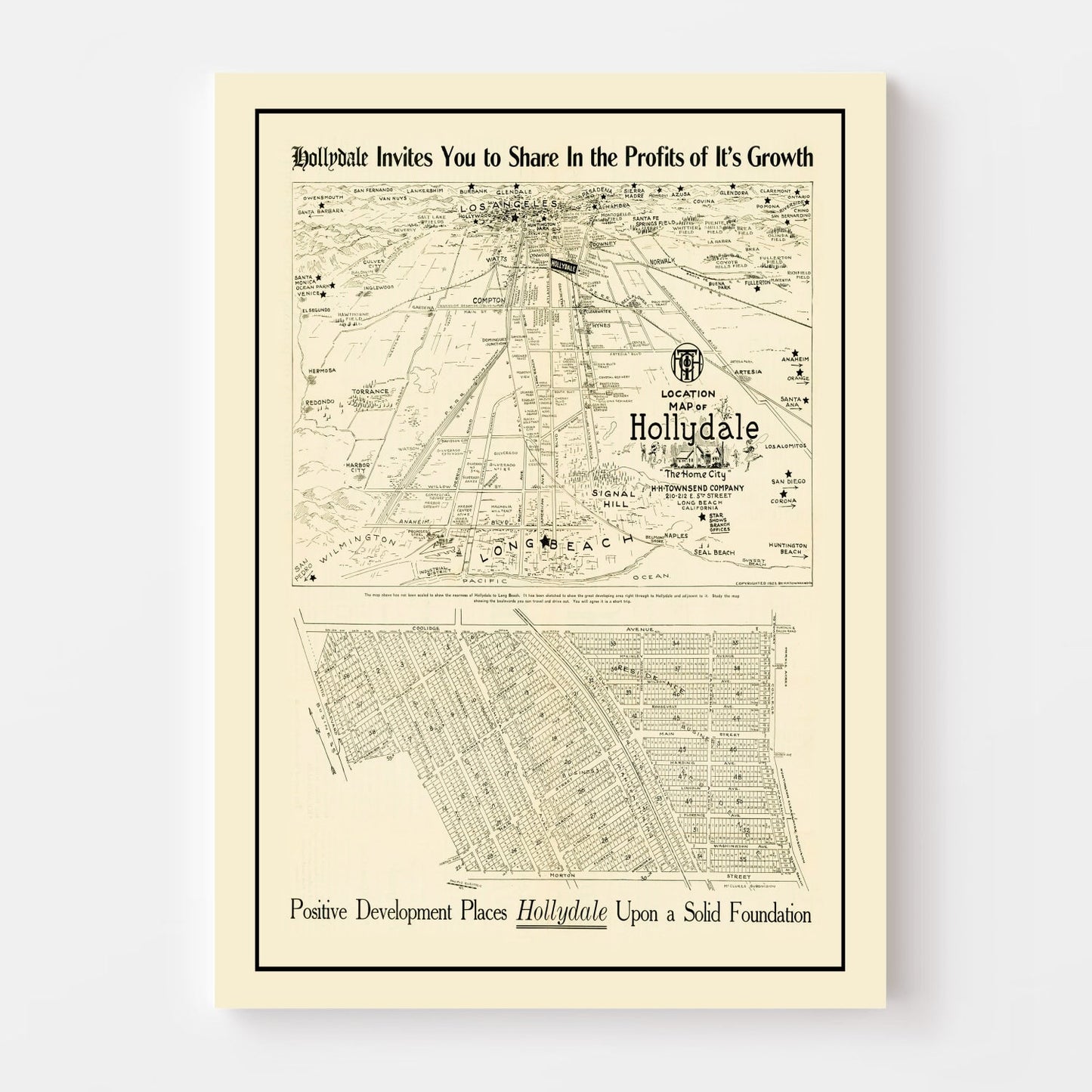 Vintage Map of Hollydale, Los Angeles County, California, 1923