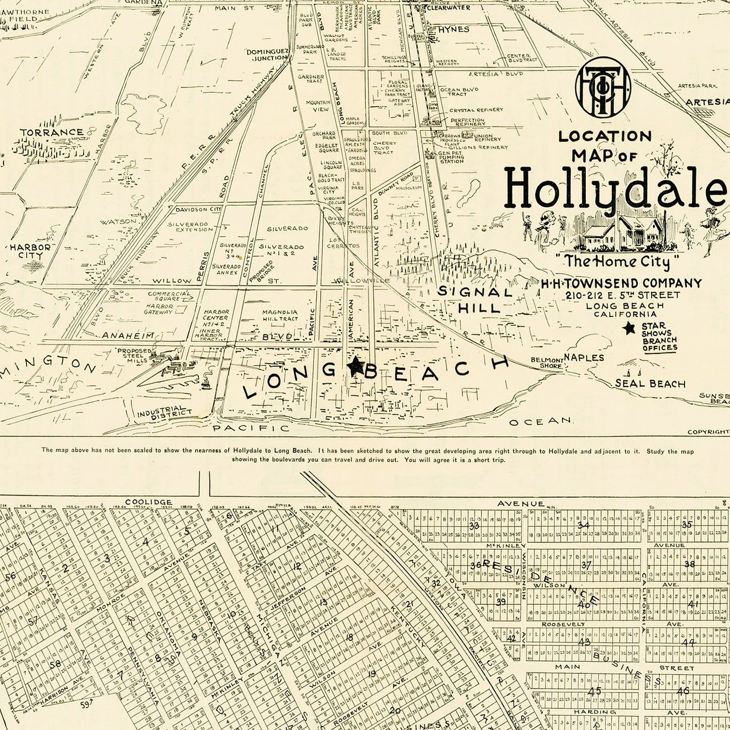 Vintage Map of Hollydale, Los Angeles County, California, 1923