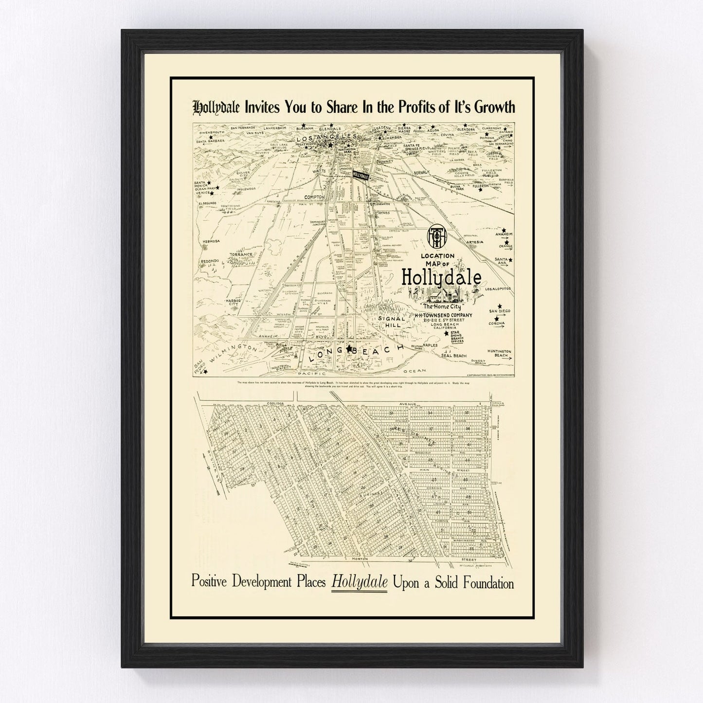 vintage map of Hollydale, California, 1923