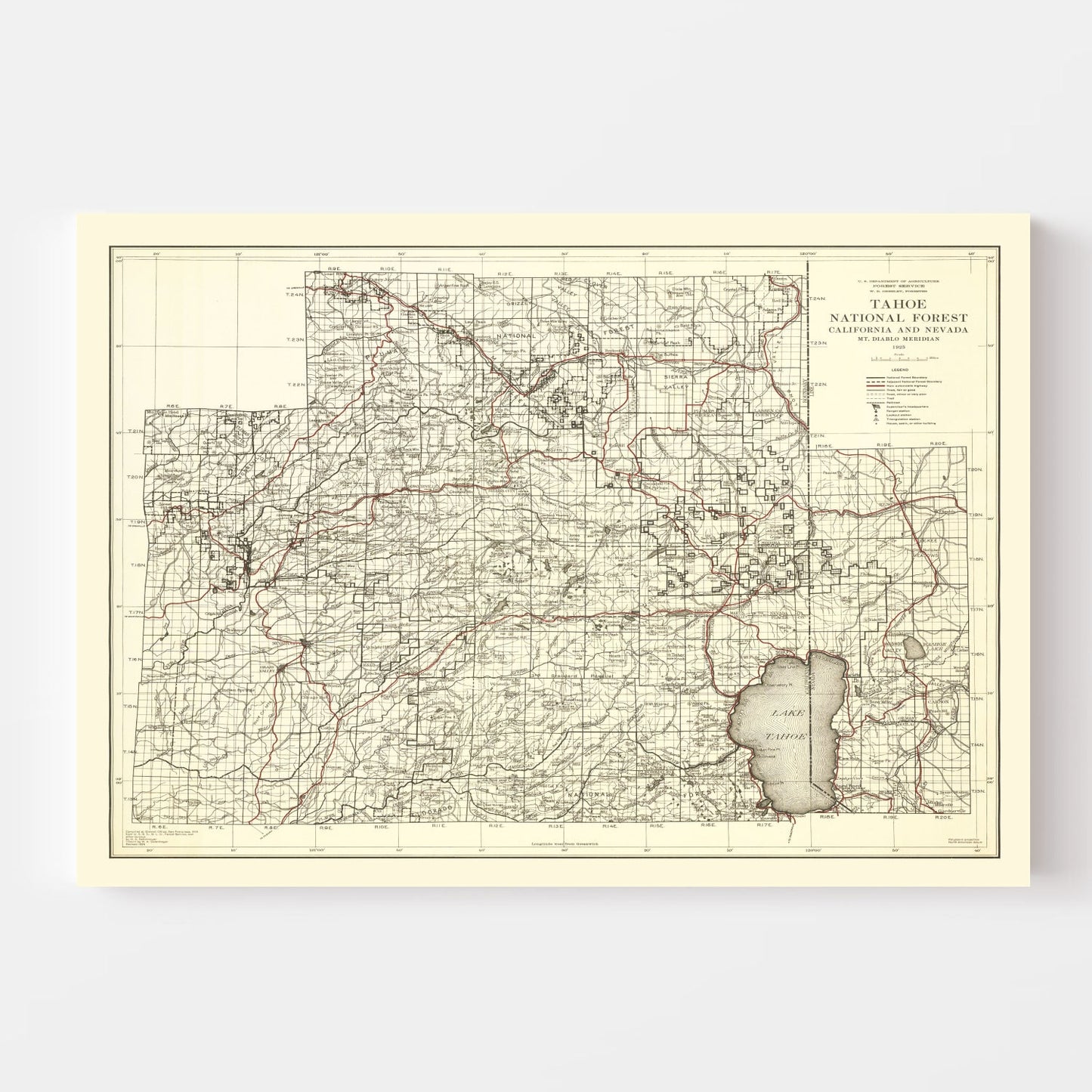 Vintage Map of Tahoe National Forest, 1925