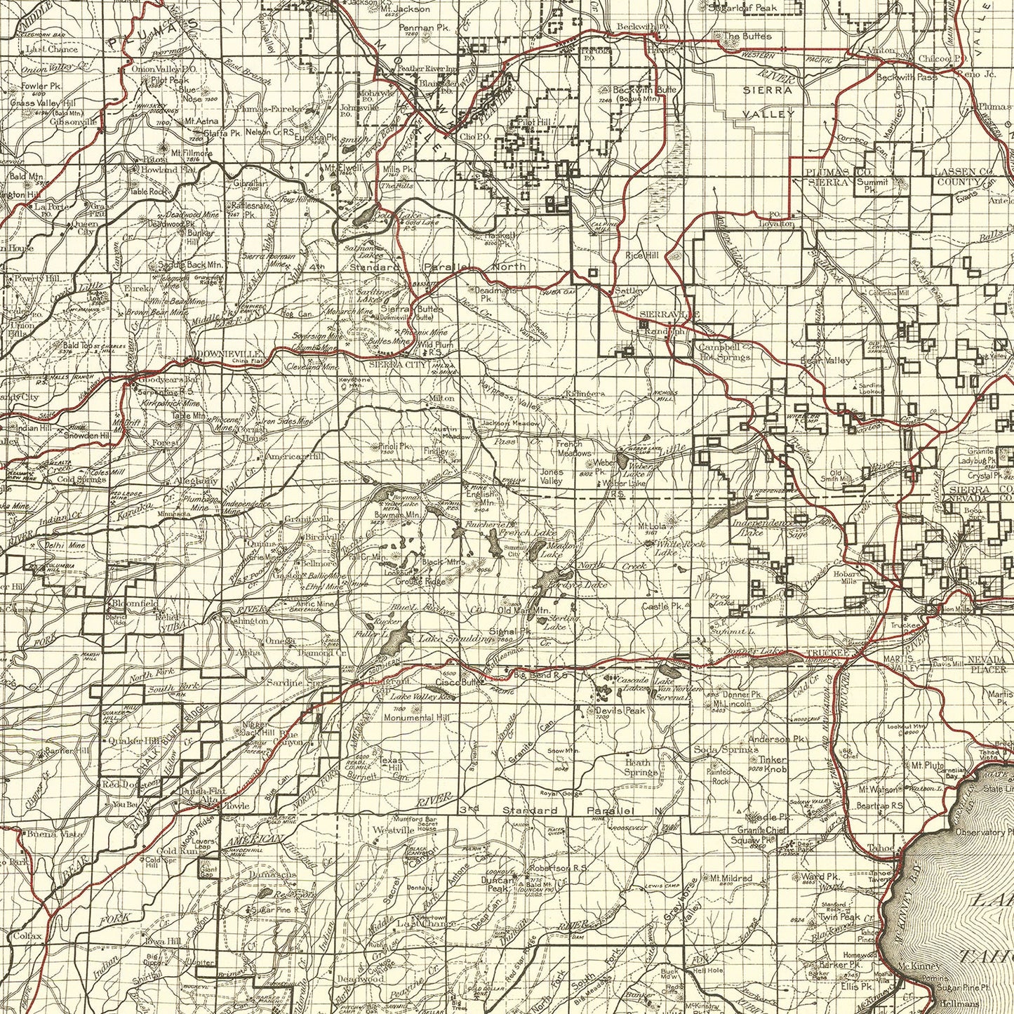 Vintage Map of Tahoe National Forest, 1925
