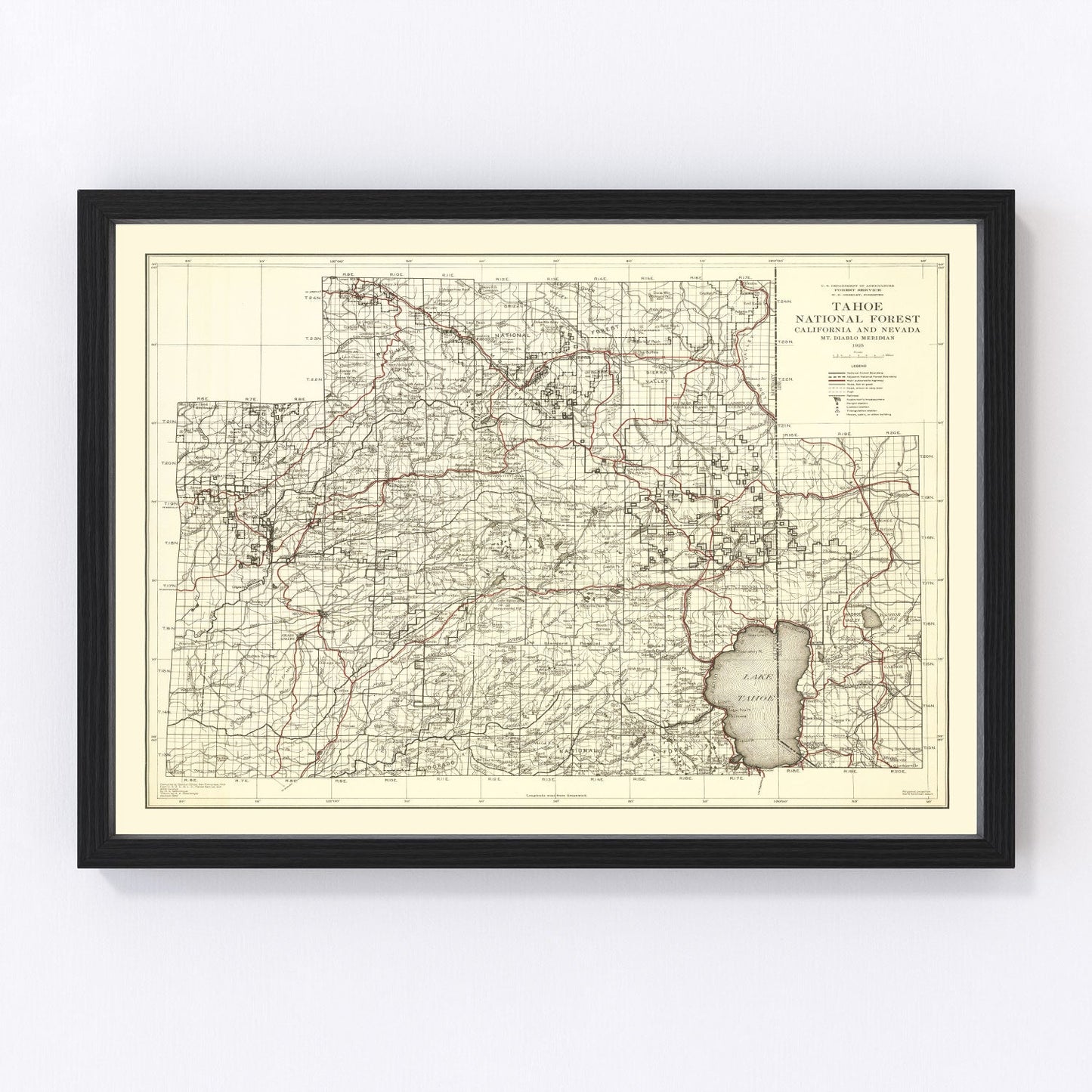 vintage map of Tahoe National Forest, 1925