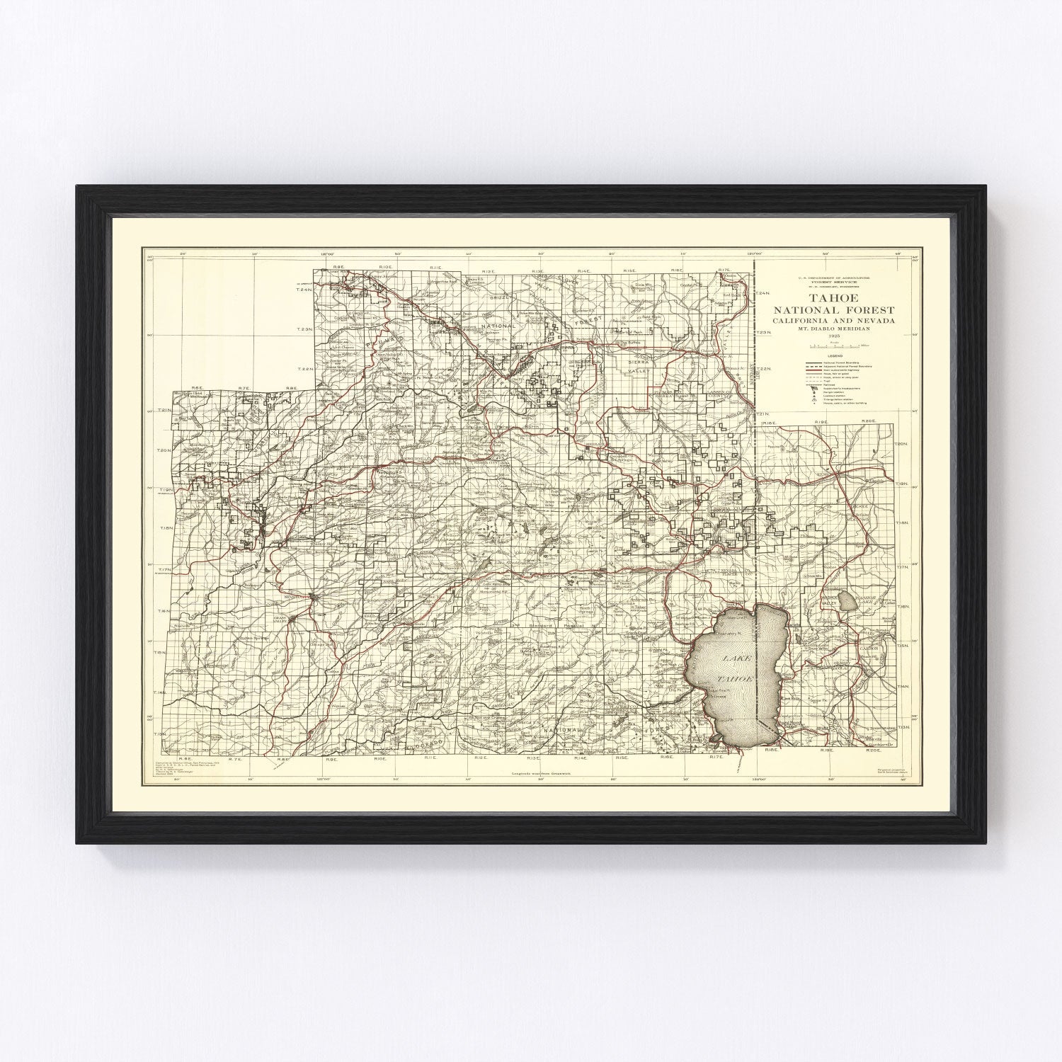 vintage map of Tahoe National Forest, 1925