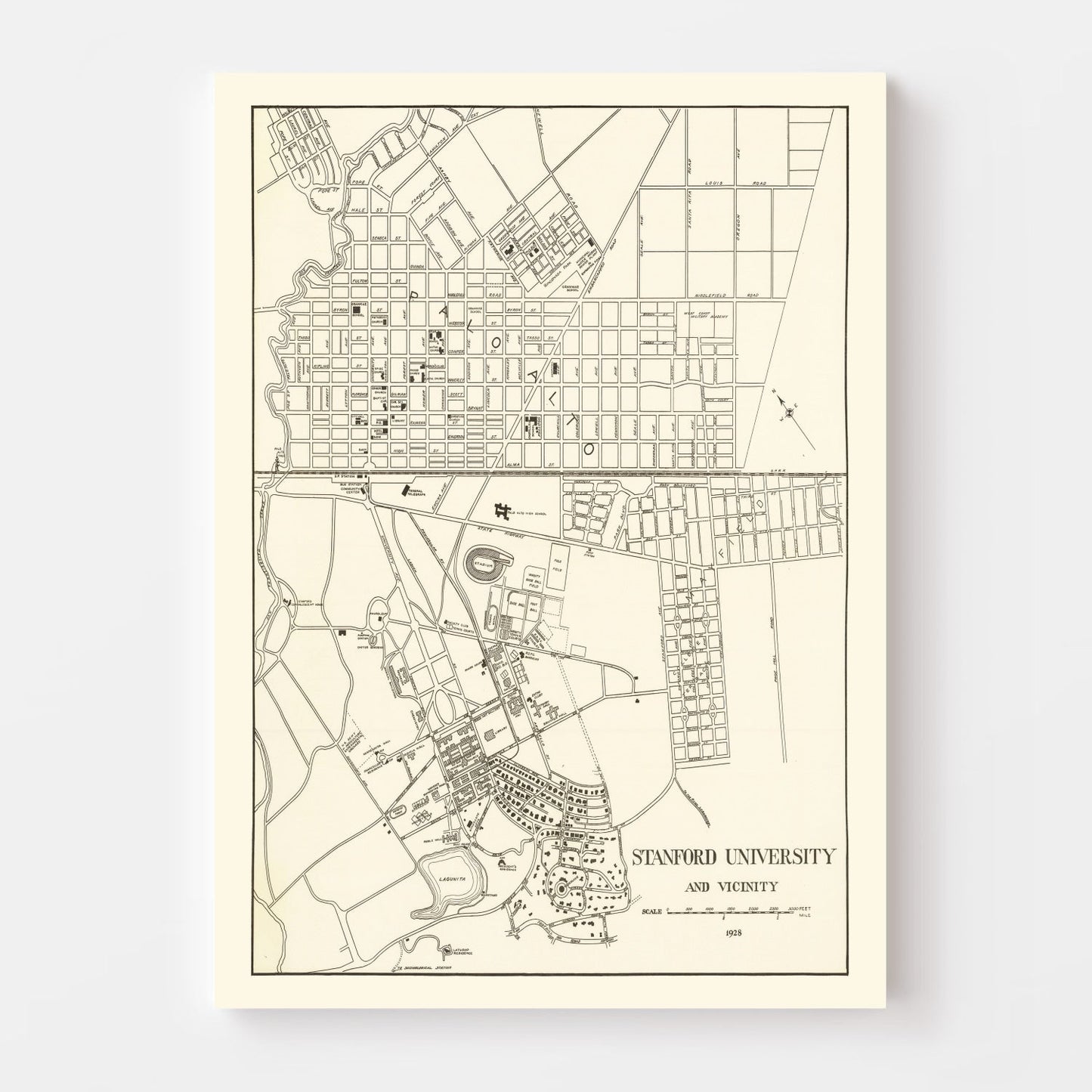 Vintage Map of Stanford University, California, 1928
