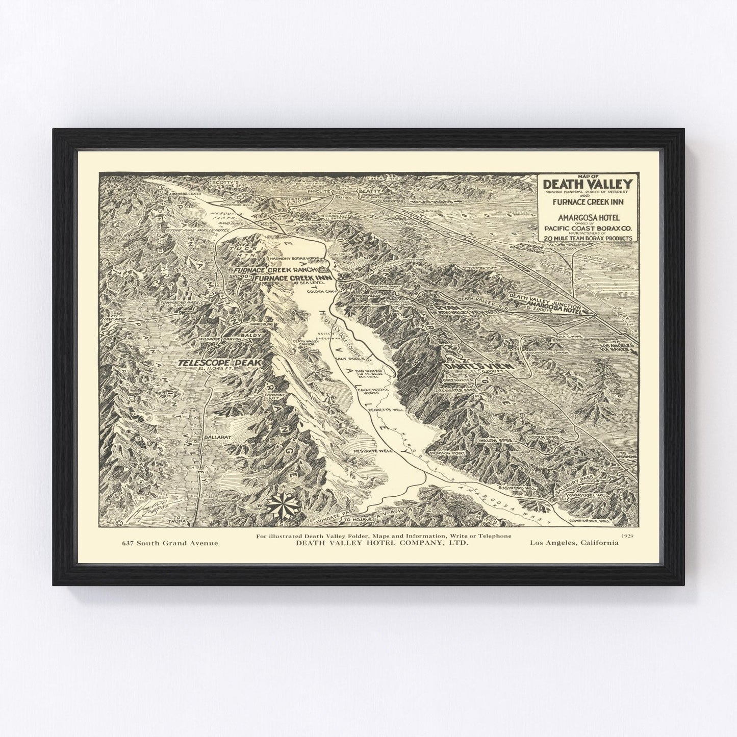 Vintage map of Death Valley, California, 1929